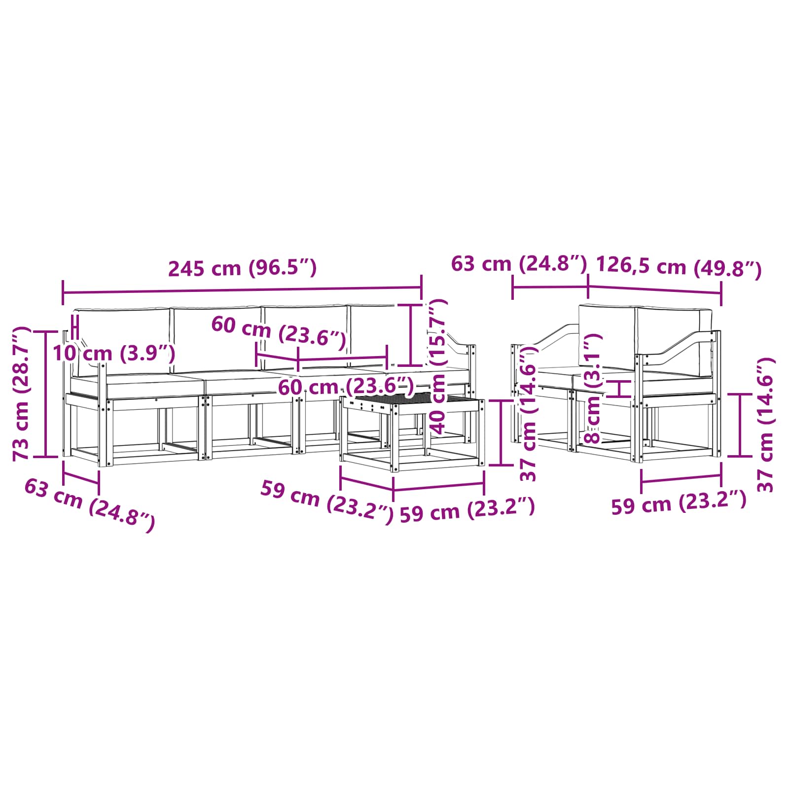 Set vanjskih sofa s jastukom 7 pcs Prirodna i krem