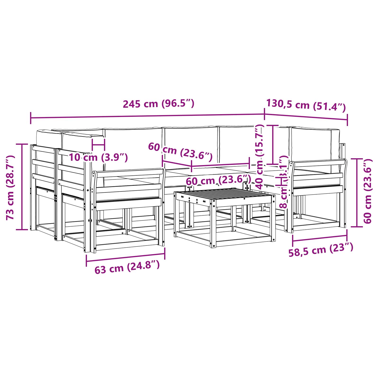 Set vanjskih sofa s jastukom 7 pcs Prirodna i antracit