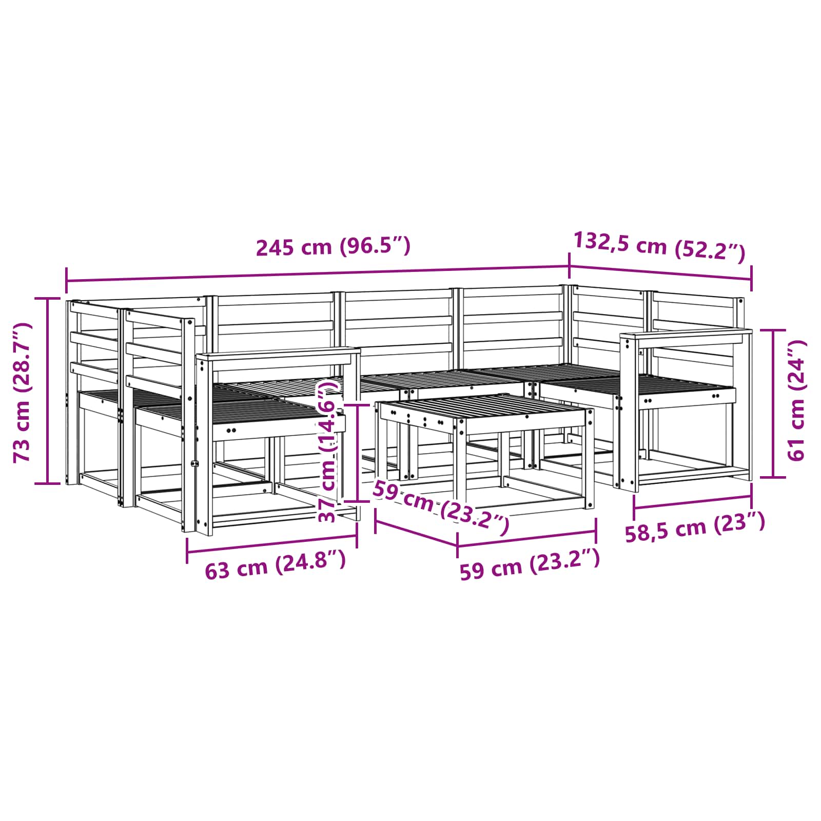 Set vanjskih sofa 7 pcs Prirodna Čvrsto drvo akacije