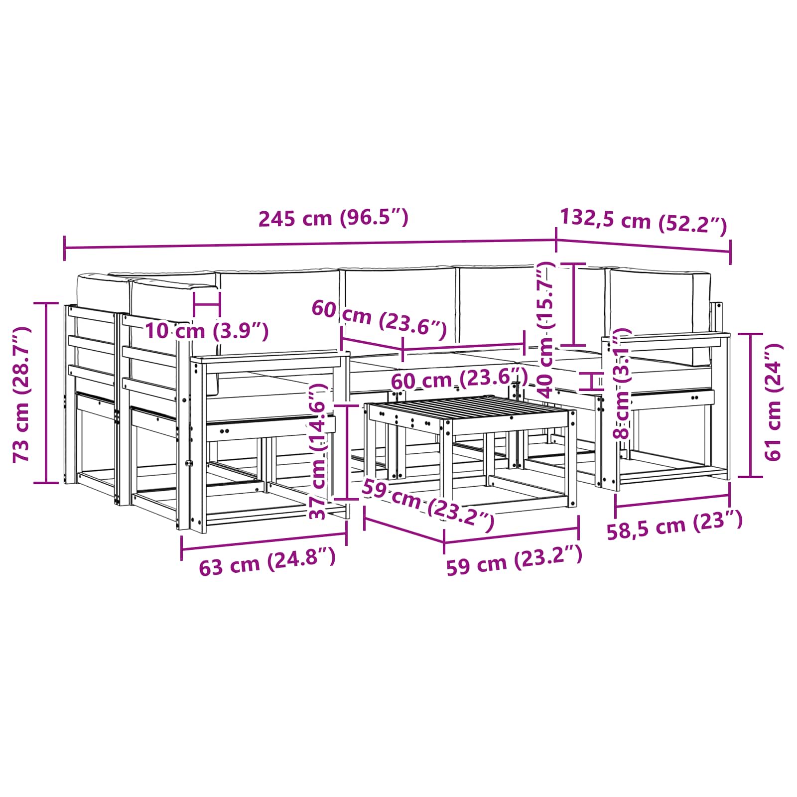 Set vanjskih sofa s jastukom 7 pcs Prirodna i krem