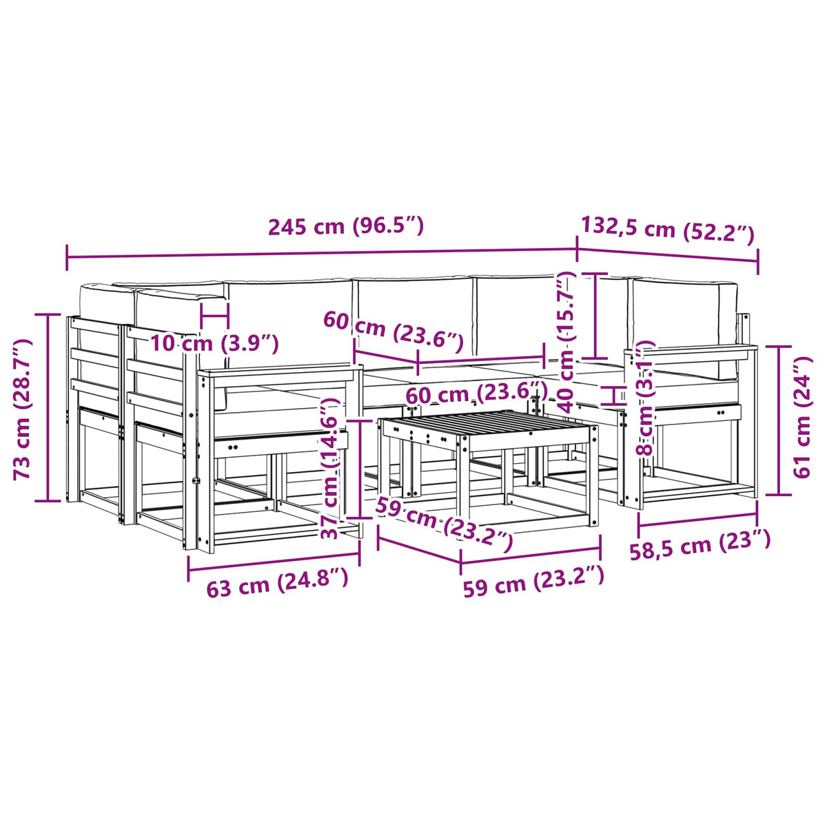 Set vanjskih sofa 7 kom. Prirodna i antracit