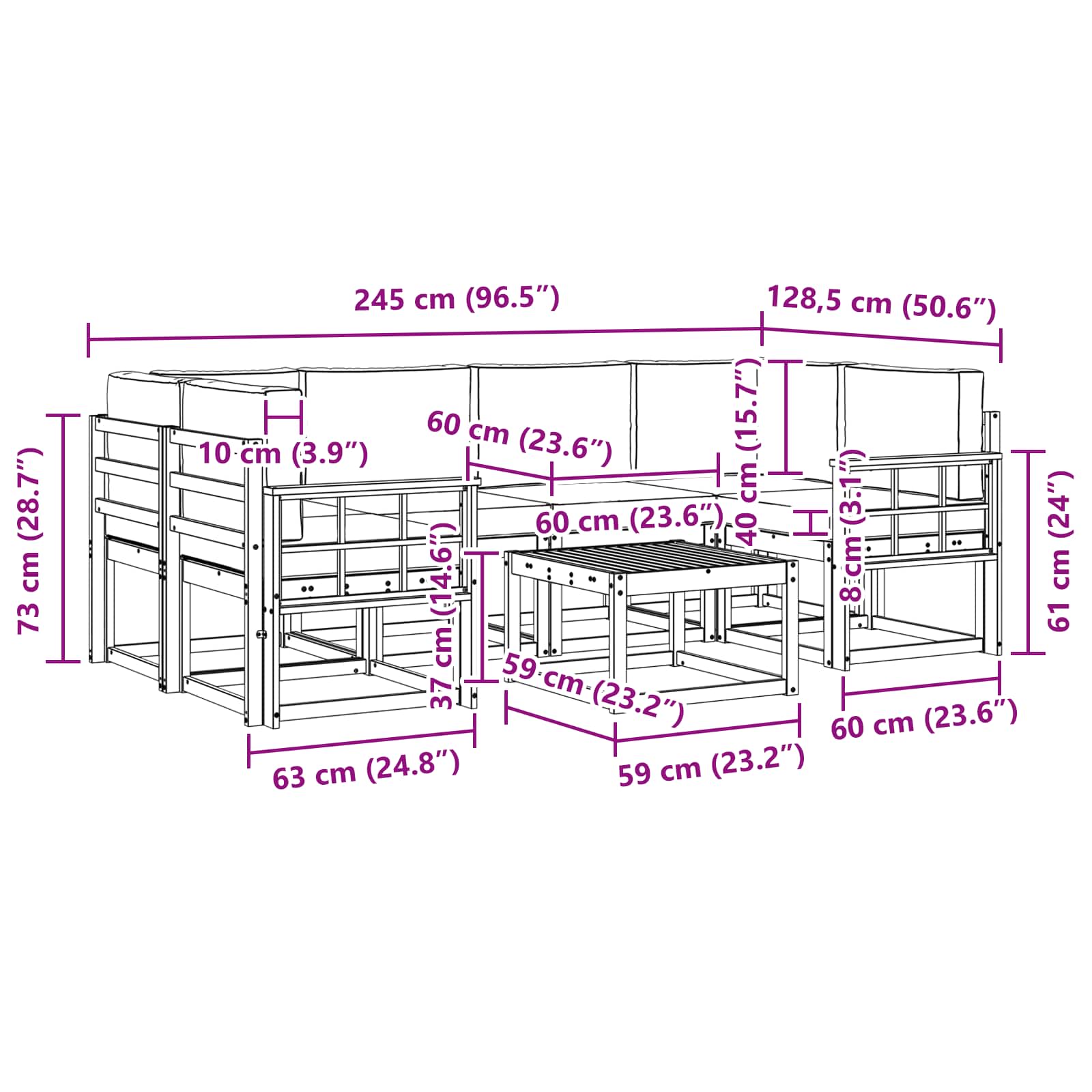 Set vanjskih sofa s jastukom 7 pcs Prirodna i krem