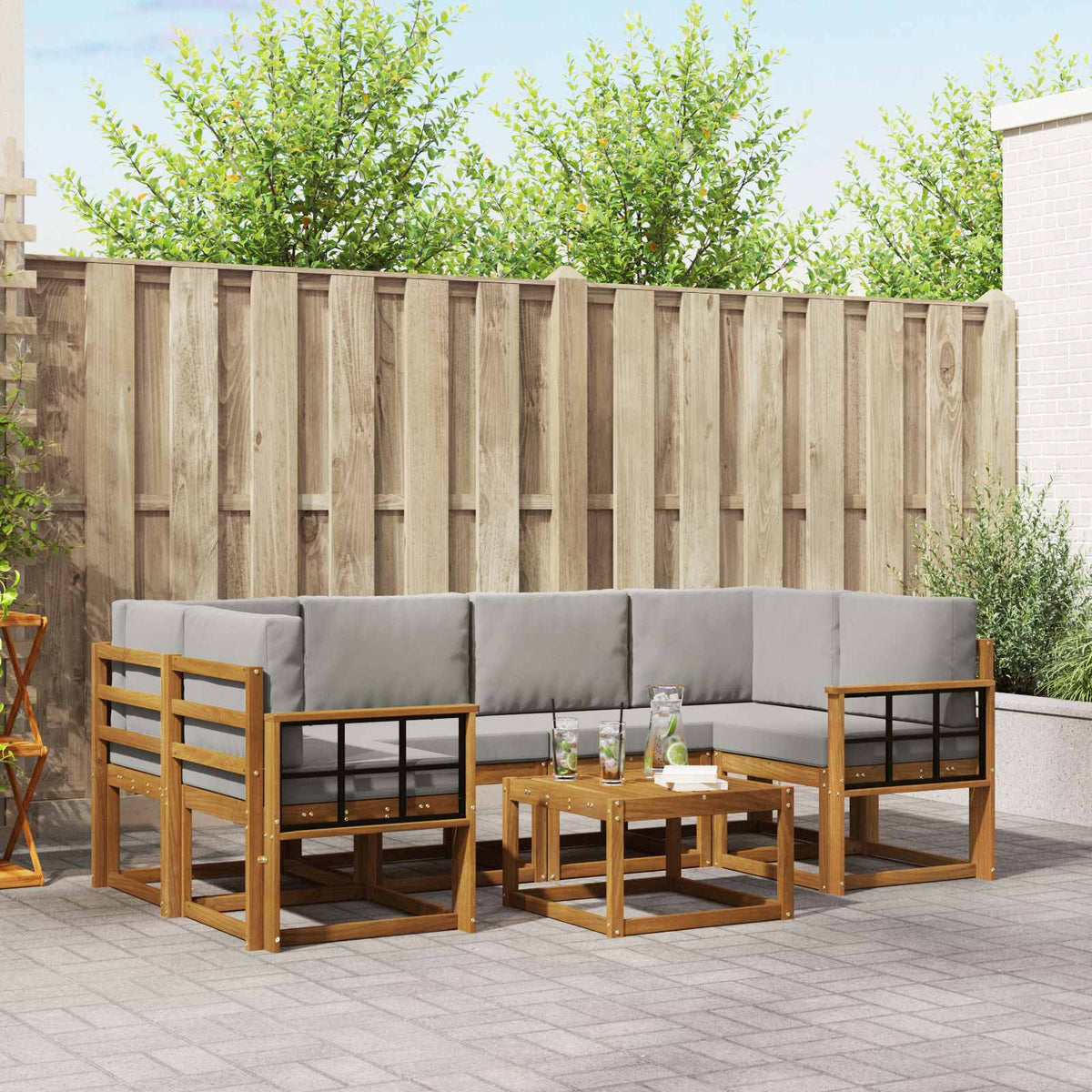 Set vanjskih sofa 7 kom. Prirodna i svijetlo siva