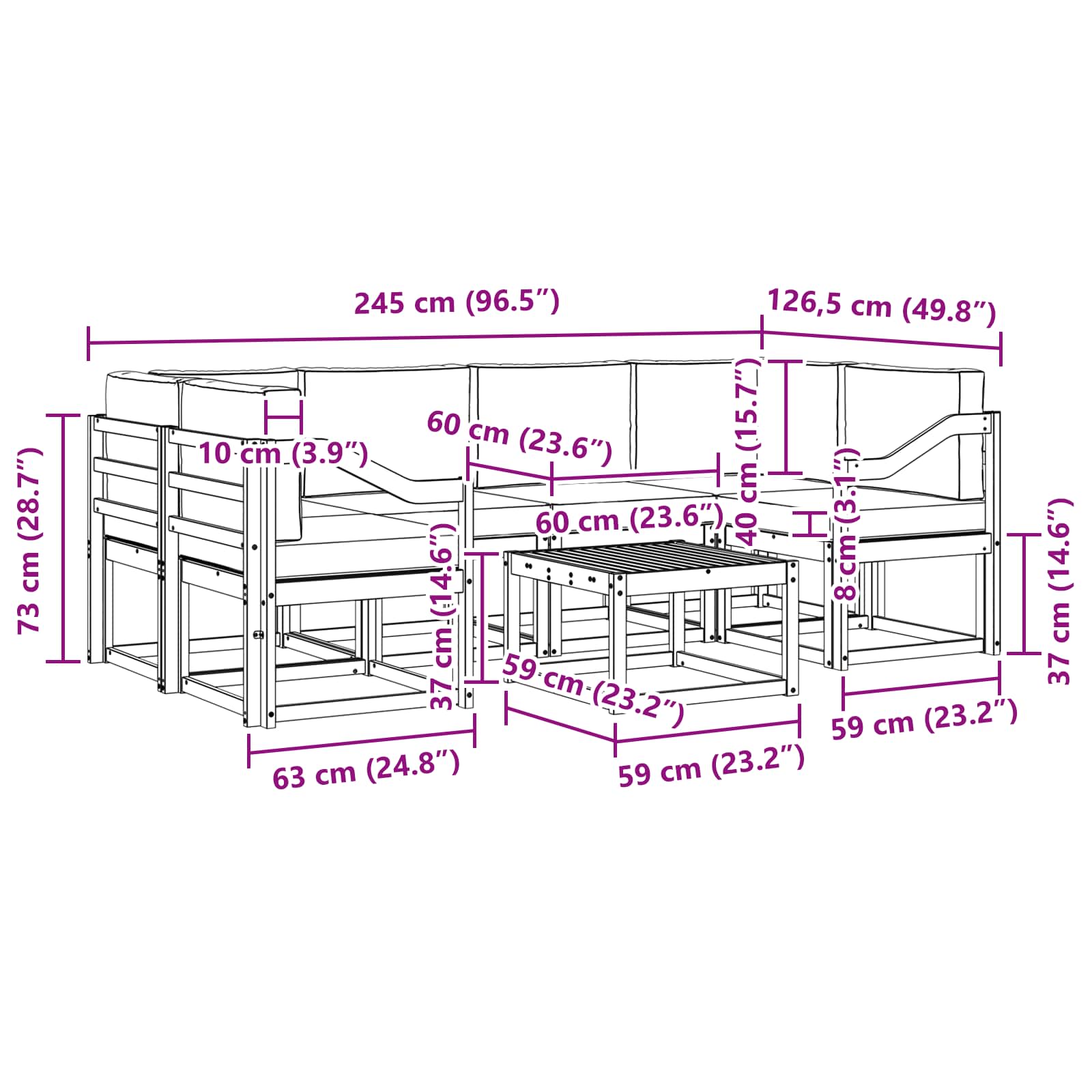Set vanjskih sofa s jastukom 7 pcs Prirodna i antracit