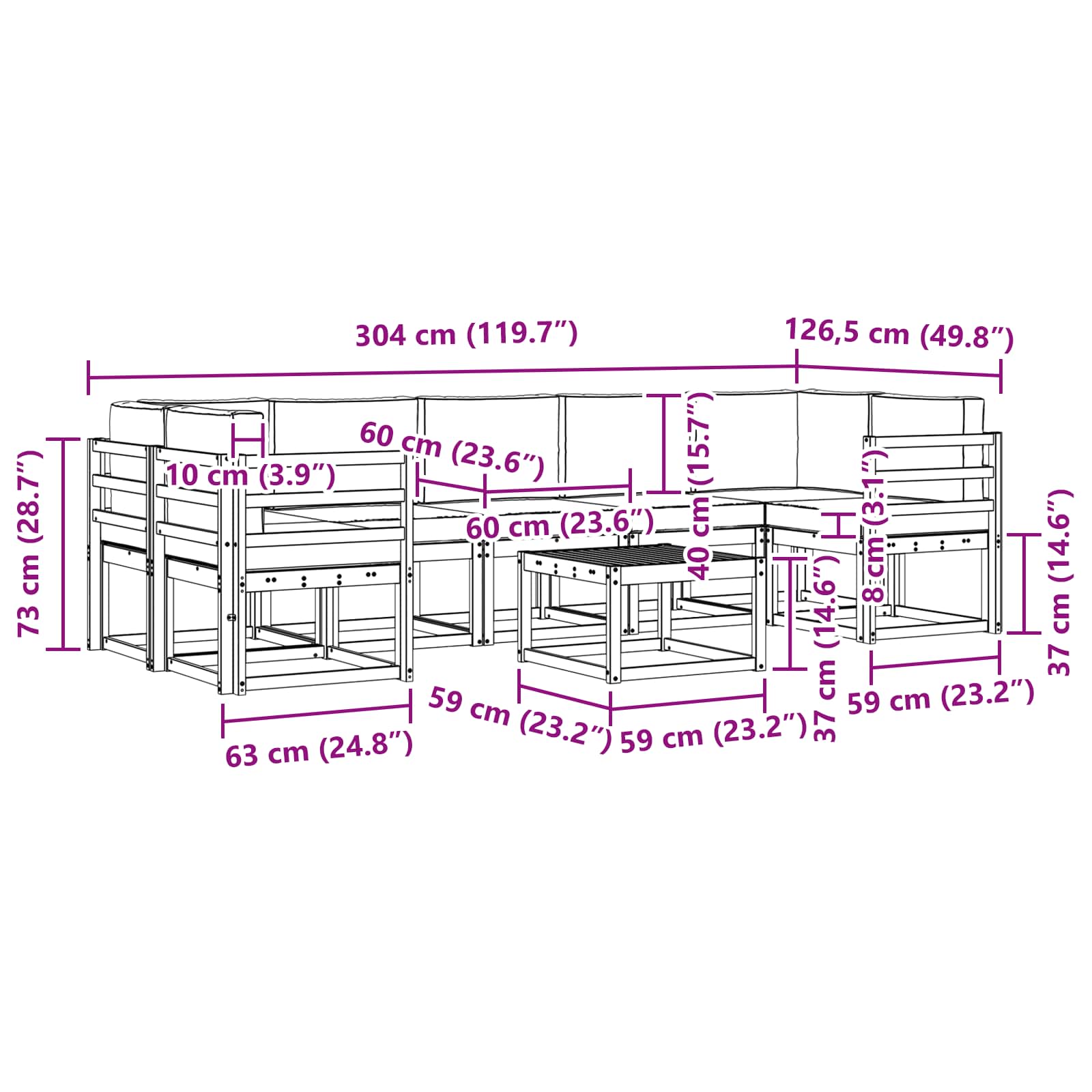 Set vanjskih sofa s jastukom 8 pcs Prirodna i krem