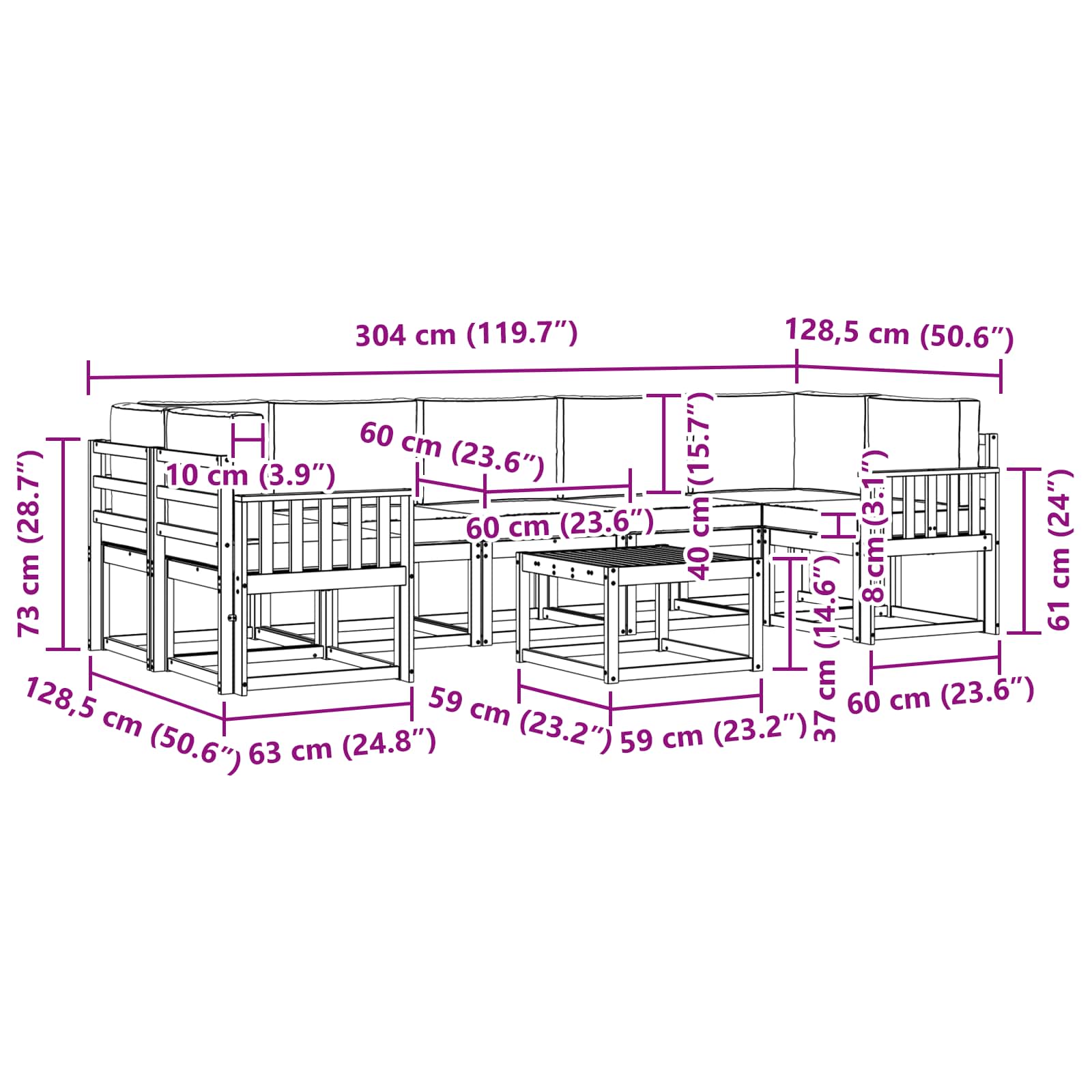 Set vanjskih sofa s jastukom 8 pcs Prirodna i antracit