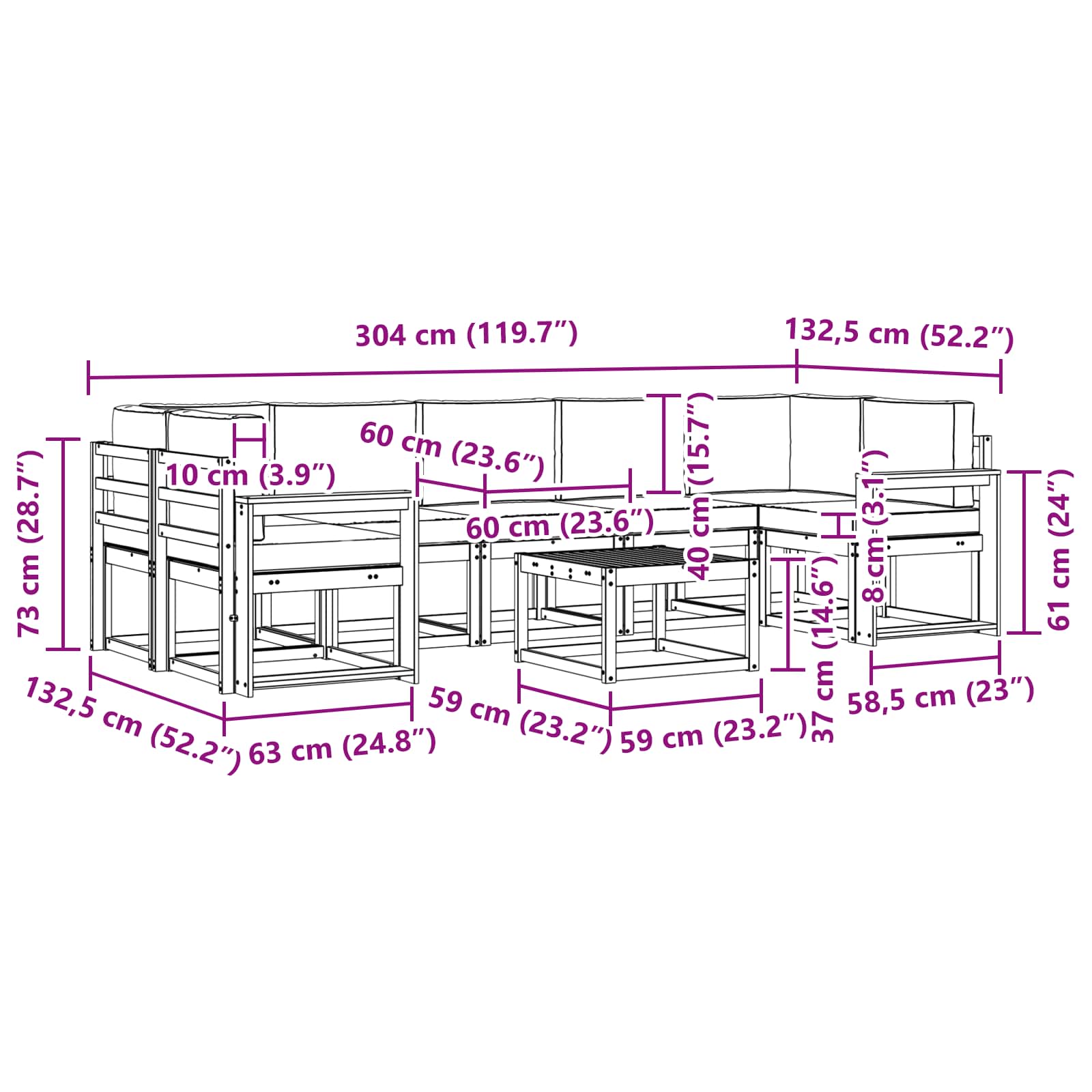 Set vanjskih sofa s jastukom 8 pcs Prirodna i bež