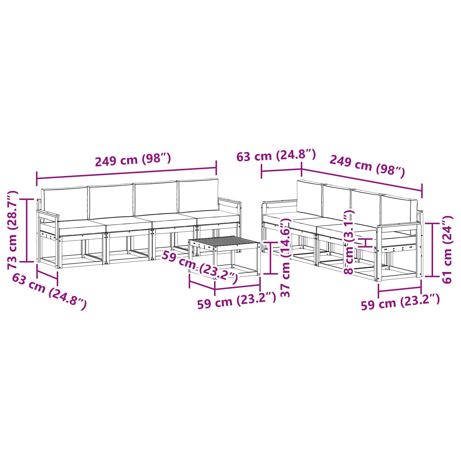 Set vanjskih sofa s jastukom 9 pcs Prirodna i krem