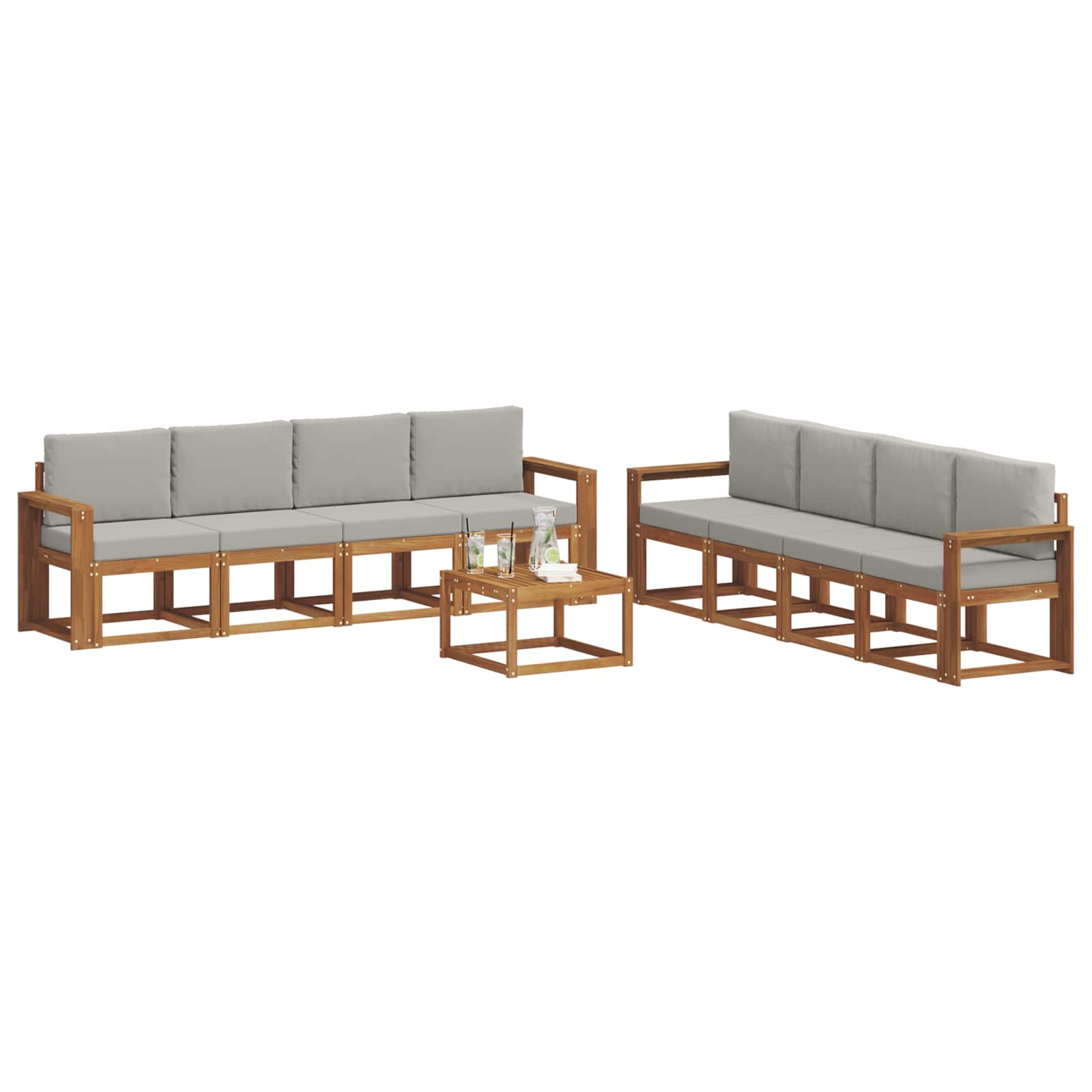 Set vanjskih sofa s jastukom 9 pcs Prirodna i svijetlo siva