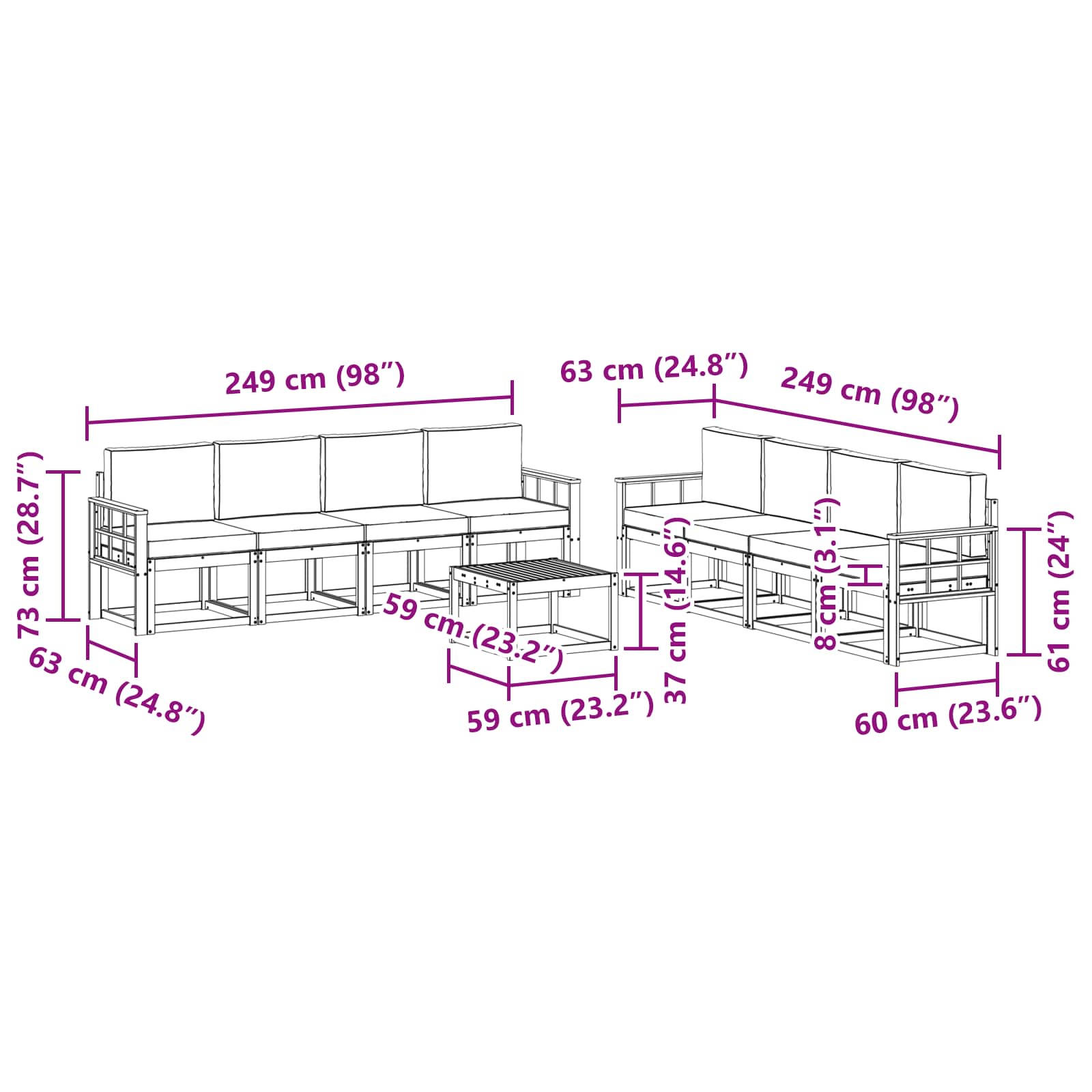 Set vanjskih sofa s jastukom 9 pcs Prirodna i svijetlo siva