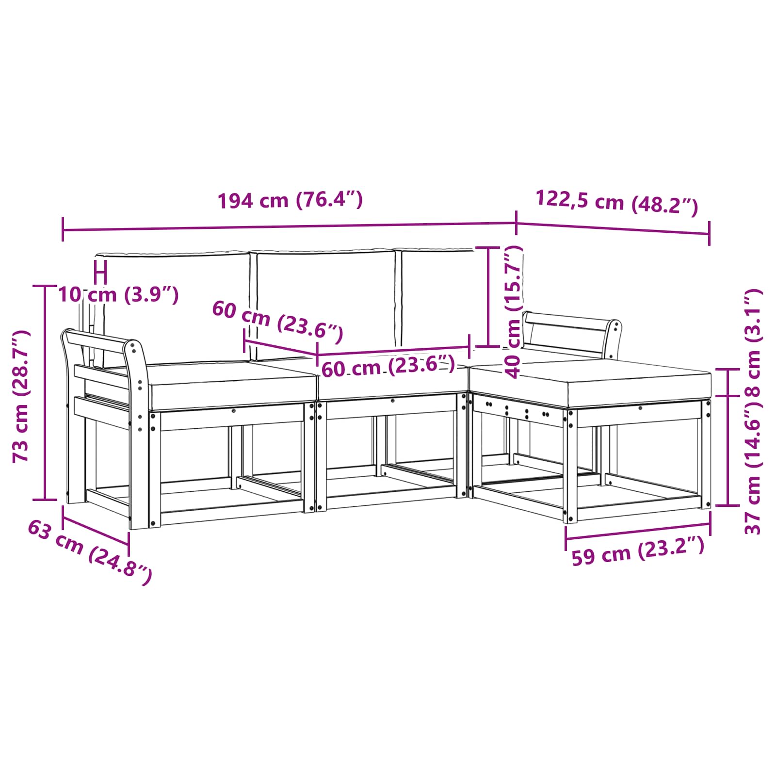 Set vanjskih sofa s jastukom 4 pcs Prirodna i svijetlo siva