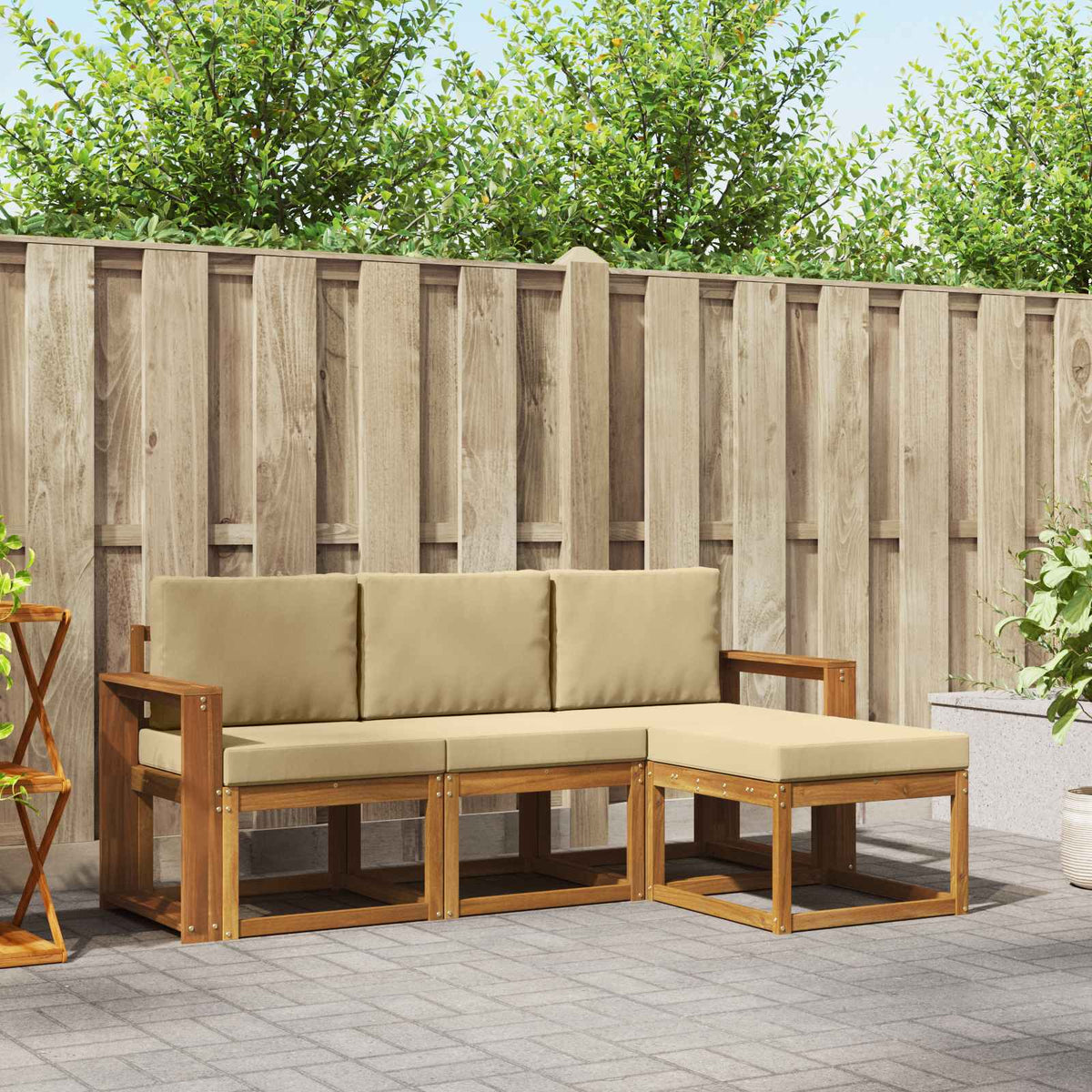 Set vanjskih sofa 4 kom. Prirodna i bež Smeđa 197,5 x 63 x 73 cm