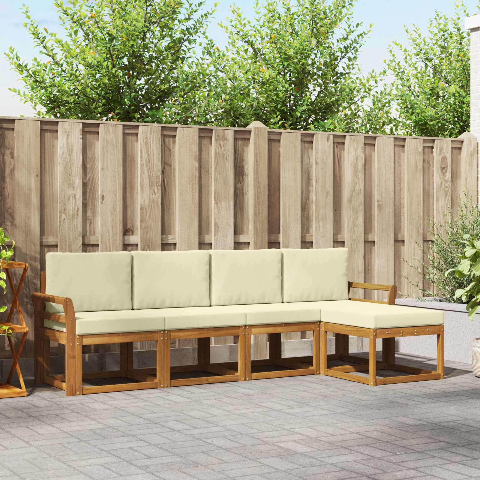 Set vanjskih sofa 5 pcs Prirodna i krem Čvrsto drvo akacije
