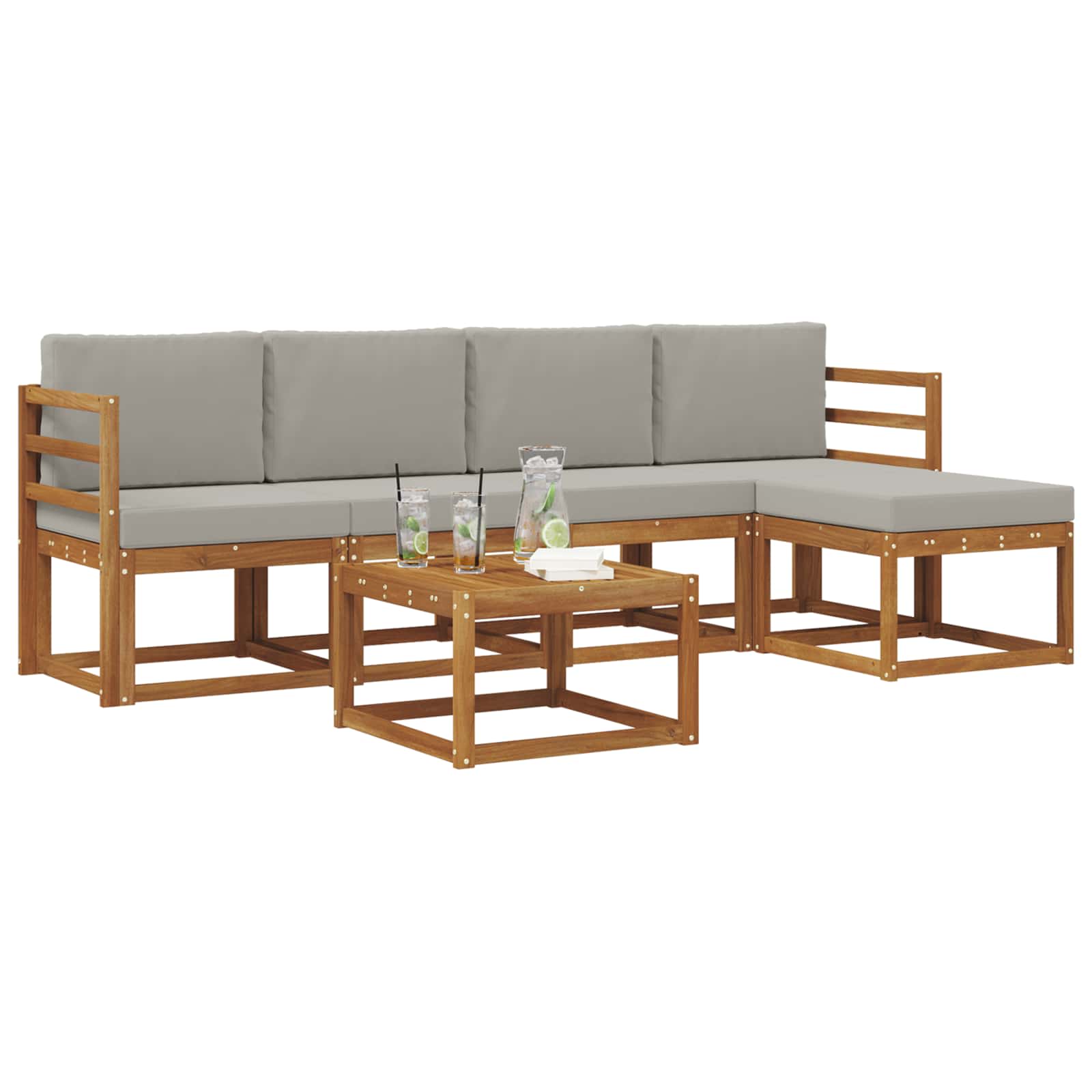 Set vanjskih sofa s jastukom 6 pcs Prirodna i svijetlo siva
