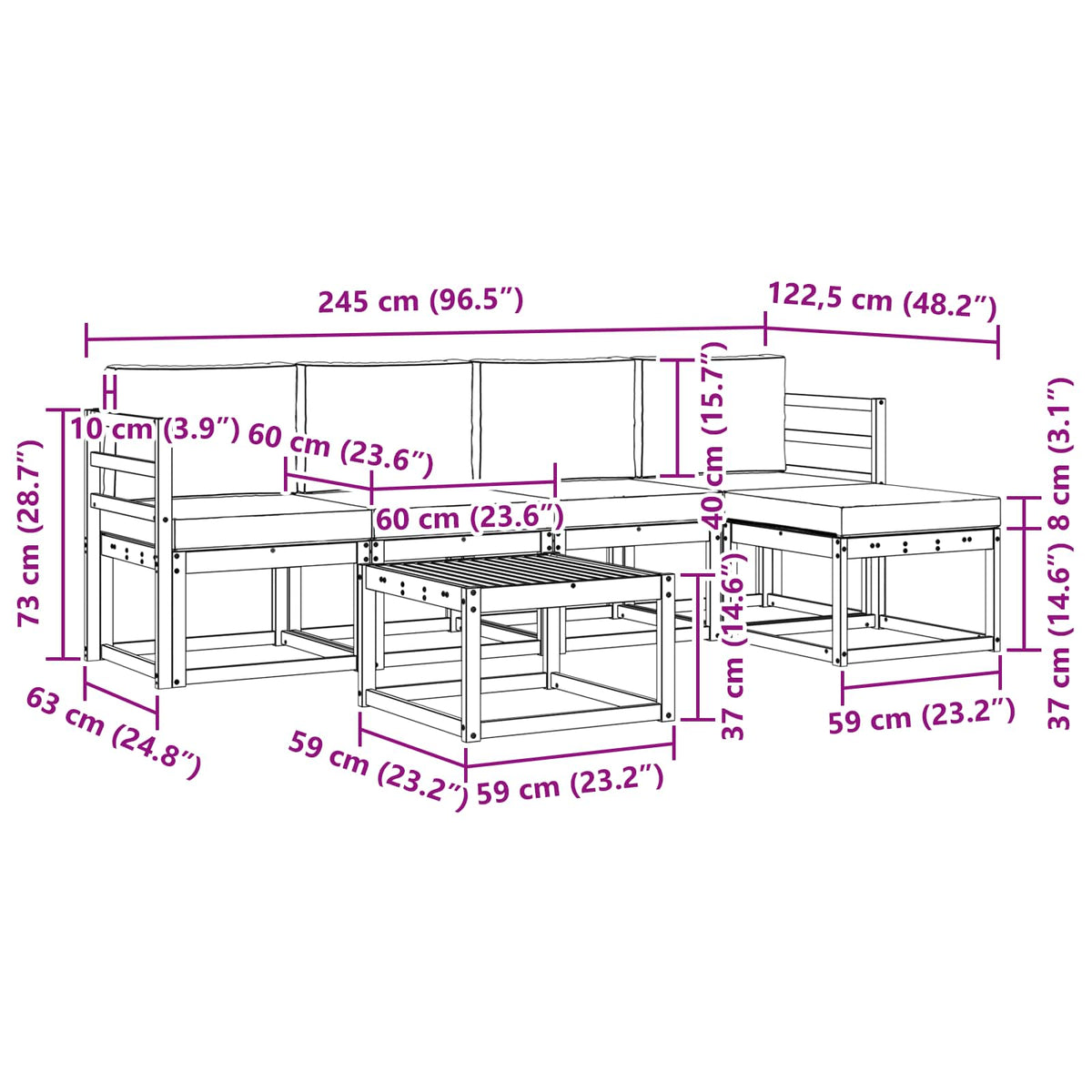 Set vanjskih sofa 6 kom. Prirodna i antracit