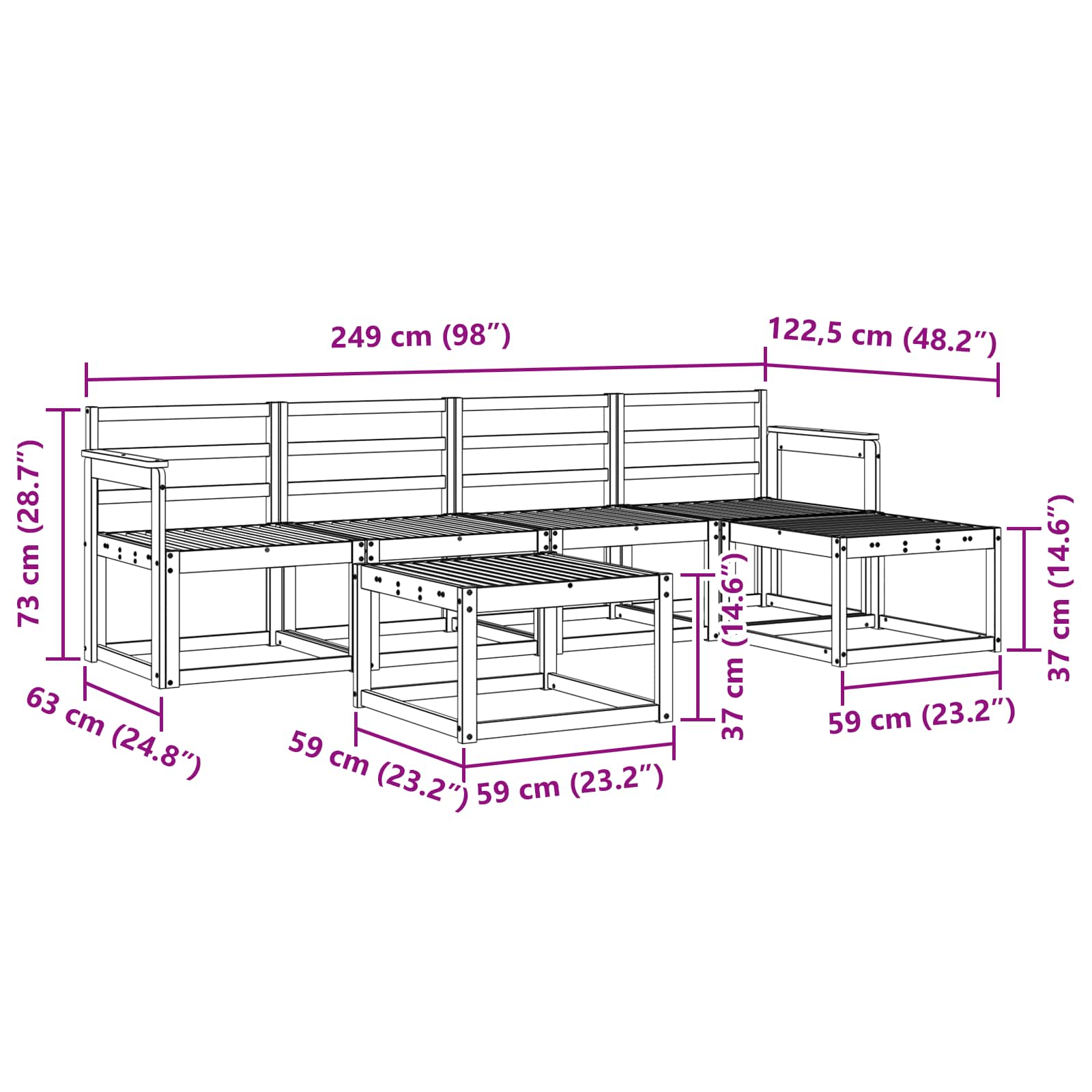 Set vanjskih sofa 6 pcs Prirodna