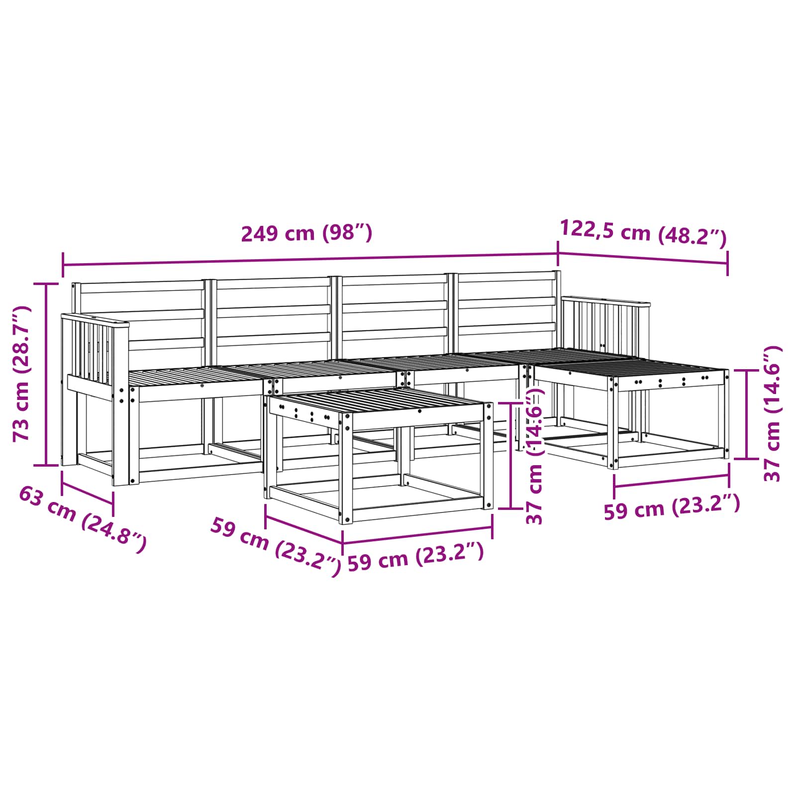 Set vanjskih sofa 6 pcs Prirodna