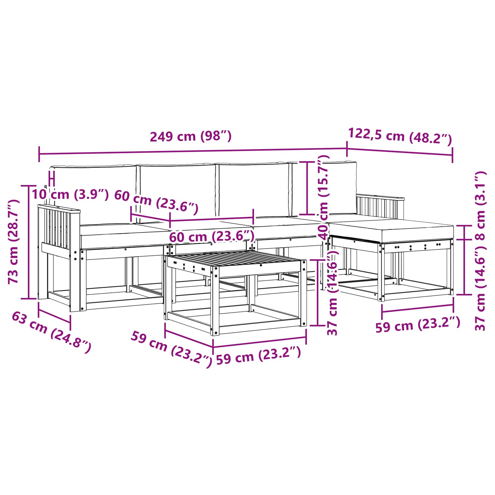 Set vanjskih sofa s jastukom 6 pcs Prirodna i krem