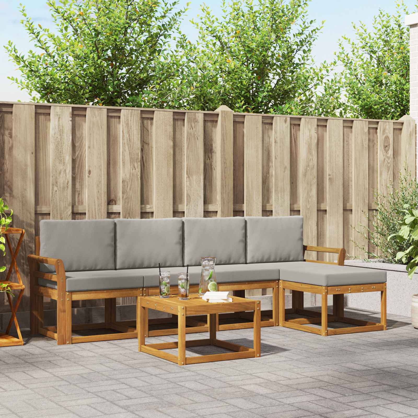 Set vanjskih sofa s jastukom 6 pcs Prirodna i svijetlo siva
