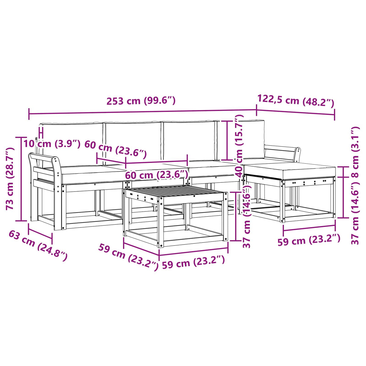 Set vanjskih sofa 6 kom. Prirodna i bež
