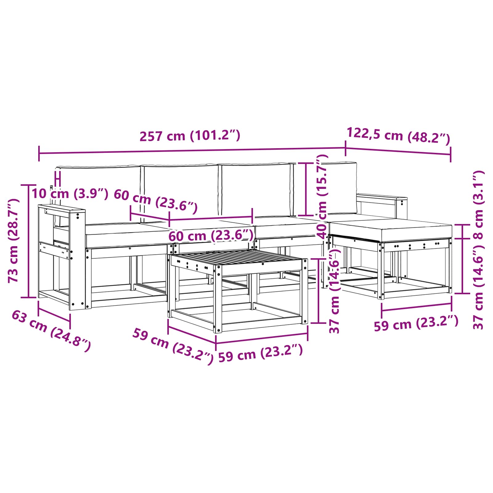 Set vanjskih sofa s jastukom 6 pcs Prirodna i krem