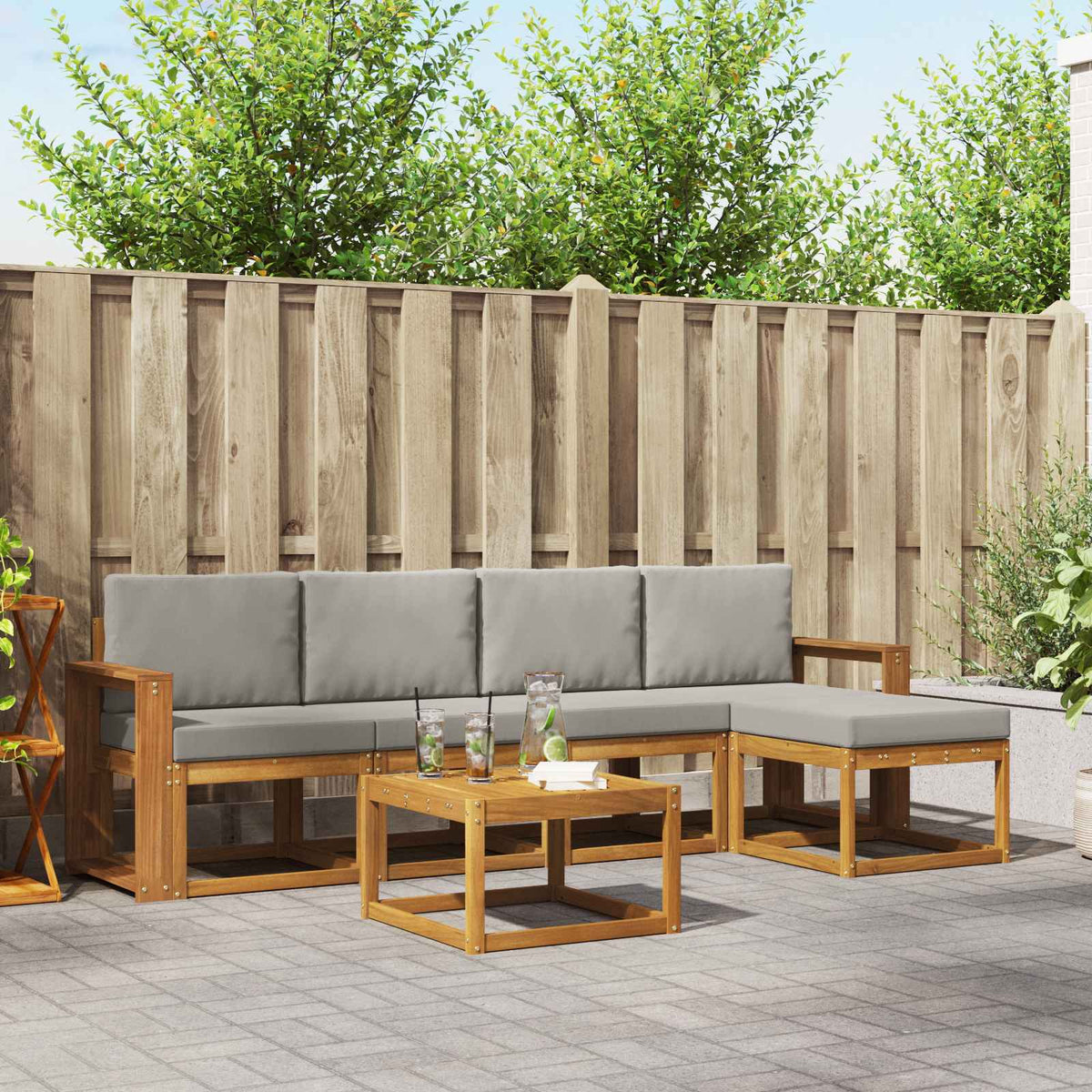 Set vanjskih sofa 6 kom. Prirodna i svijetlo siva