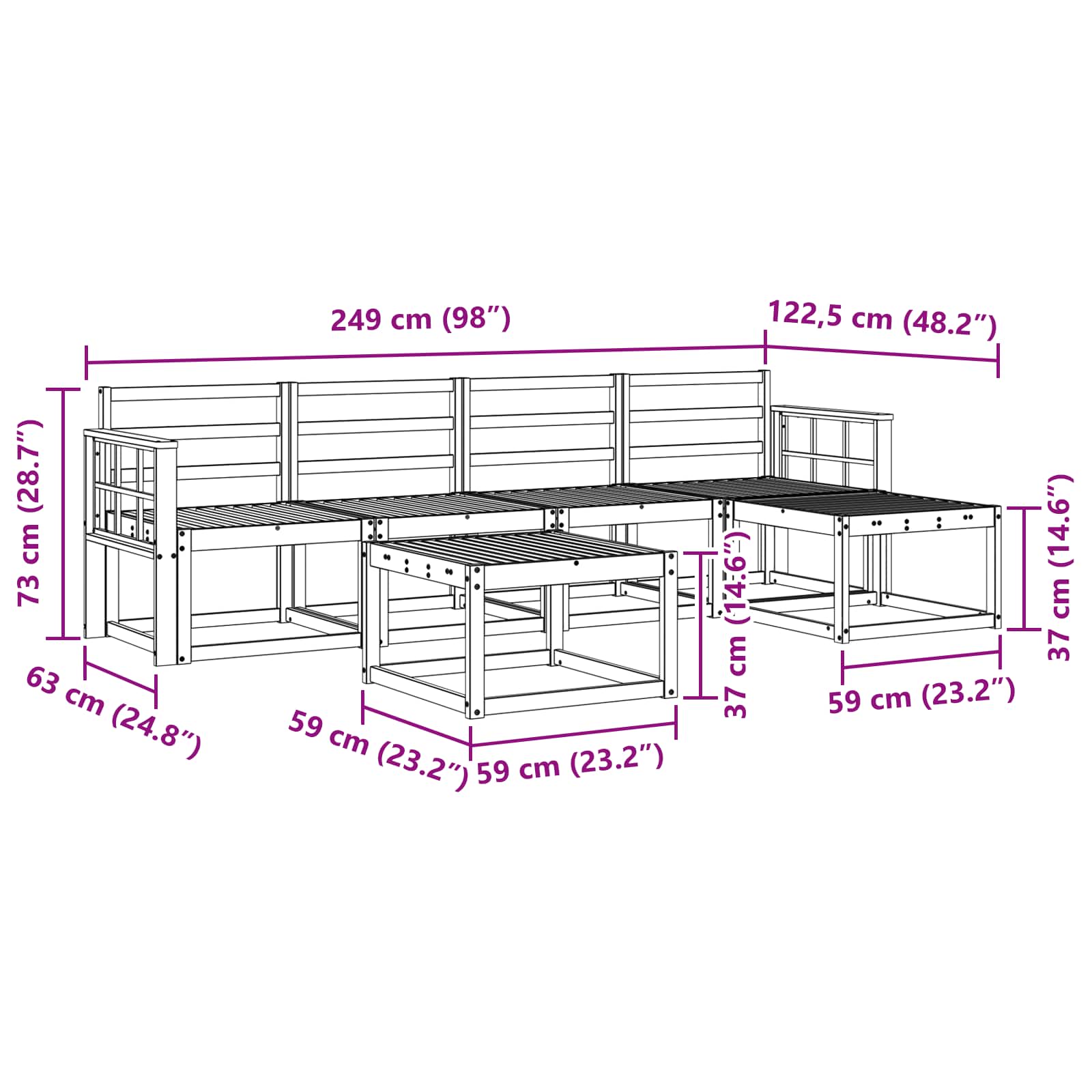 Set vanjskih sofa 6 pcs Prirodna