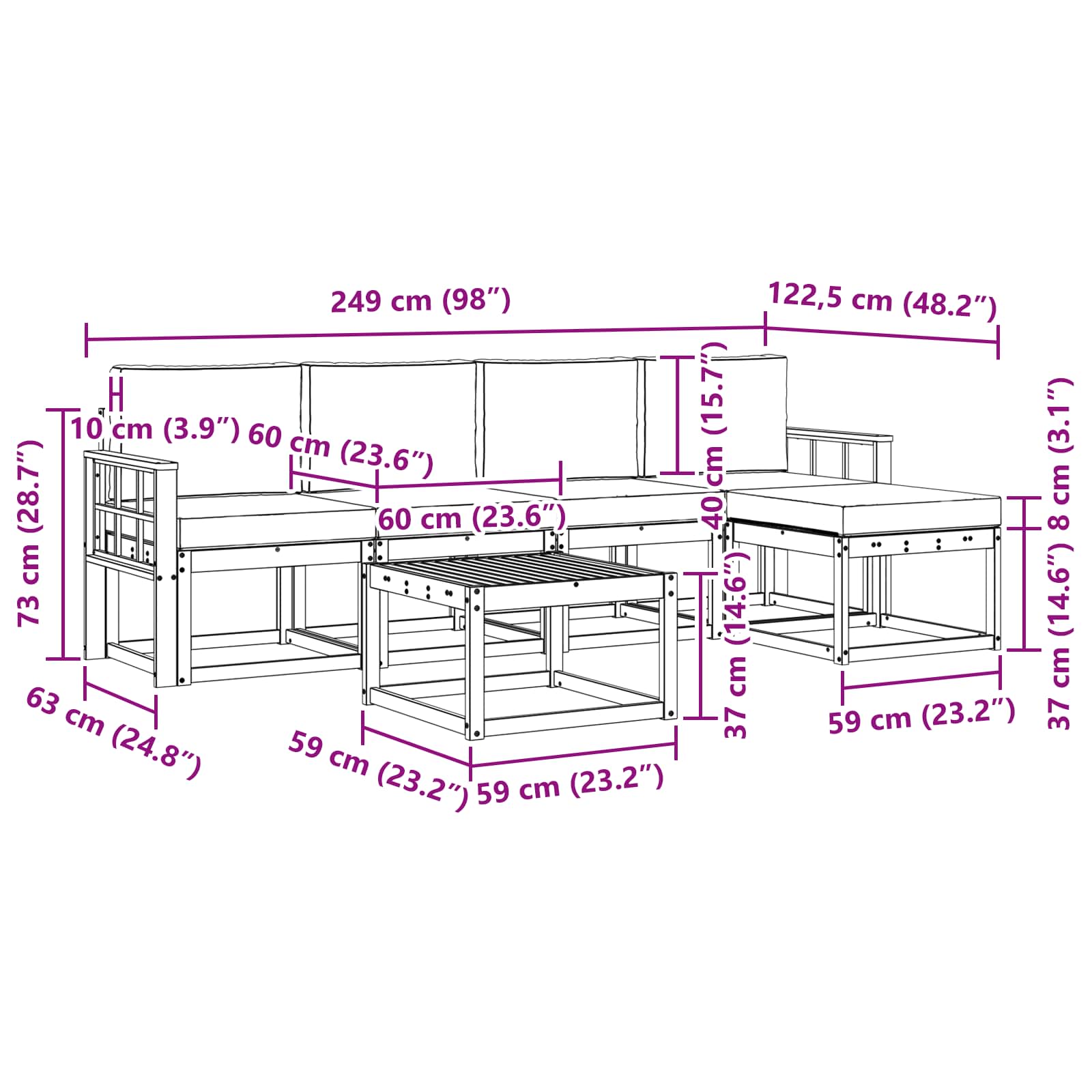 Set vanjskih sofa s jastukom 6 pcs Prirodna i krem