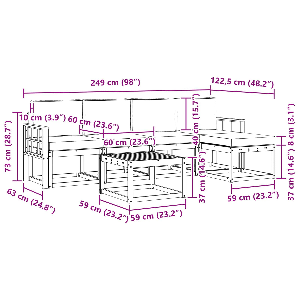 Set vanjskih sofa 6 kom. Prirodna i antracit