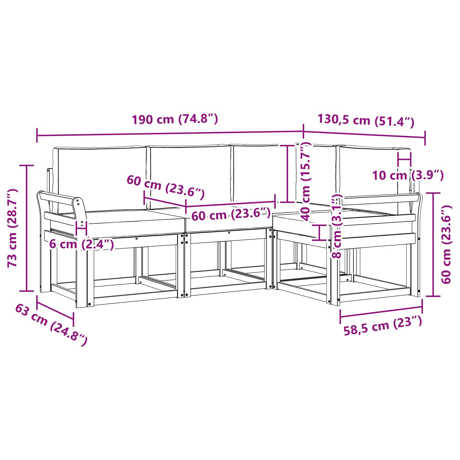 Set vanjskih sofa s jastukom 4 pcs Prirodna i antracit