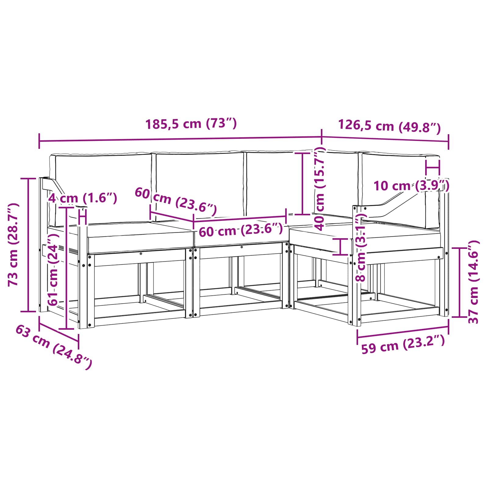 Set vanjskih sofa s jastukom 4 pcs Prirodna i svijetlo siva