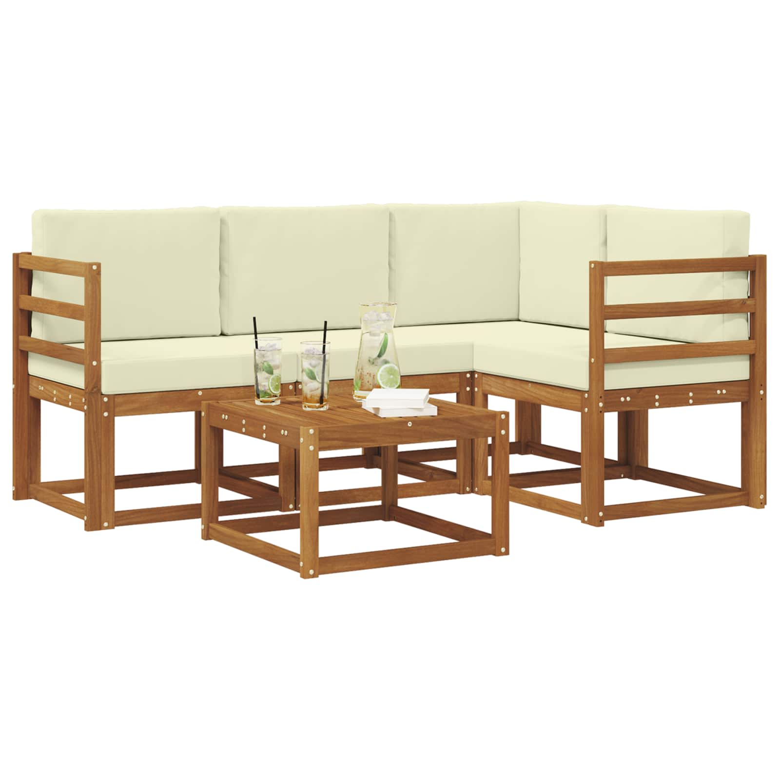 Set vanjskih sofa s jastukom 5 pcs Prirodna i krem