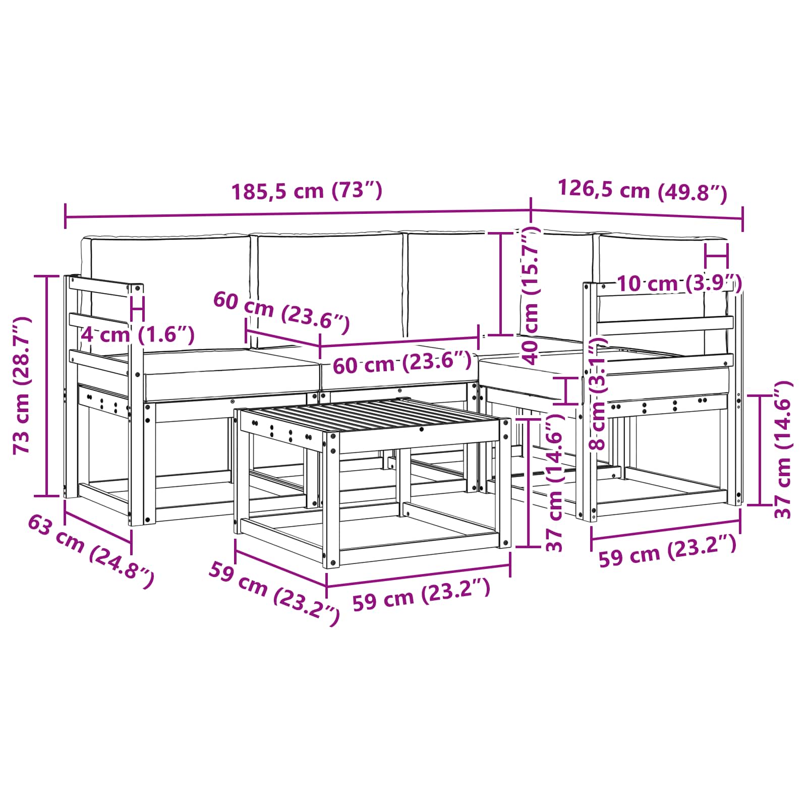 Set vanjskih sofa s jastukom 5 pcs Prirodna i antracit