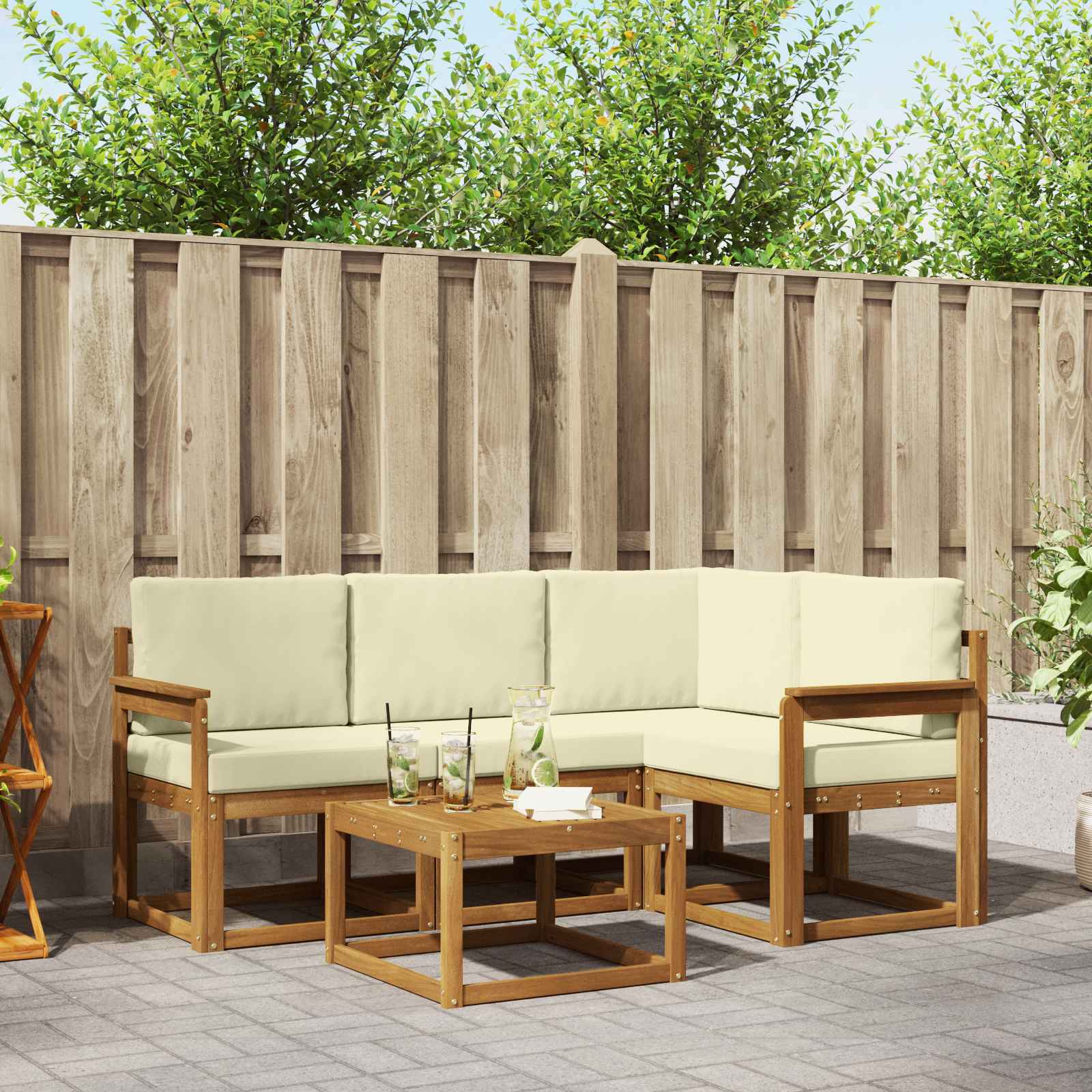 Set vanjskih sofa s jastukom 5 pcs Prirodna i krem