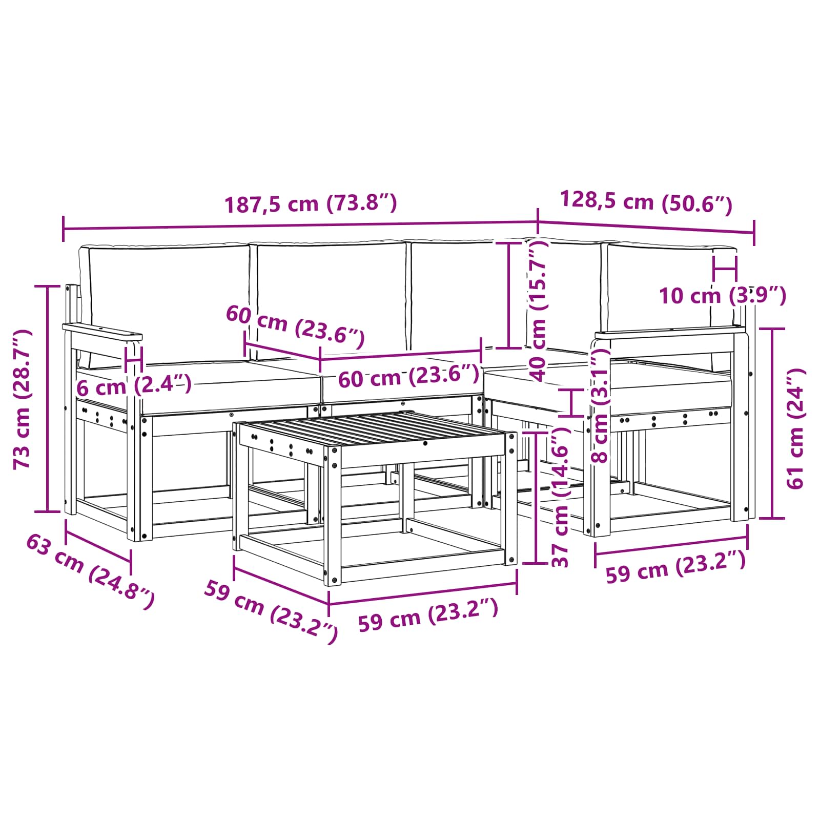 Set vanjskih sofa s jastukom 5 pcs Prirodna i krem