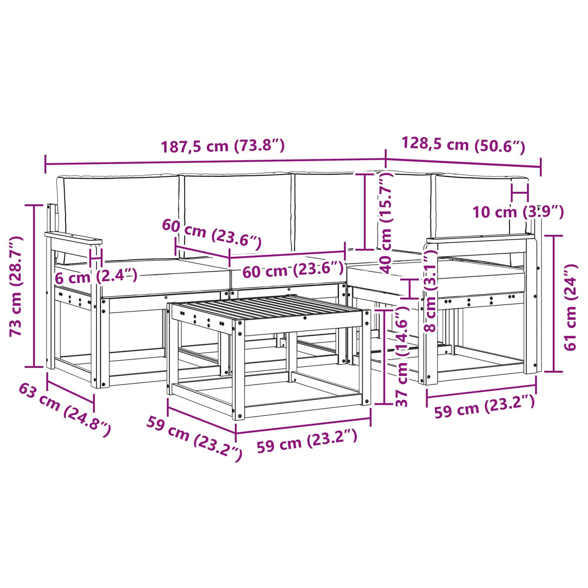 Set vanjskih sofa 5 kom. Prirodna i antracit