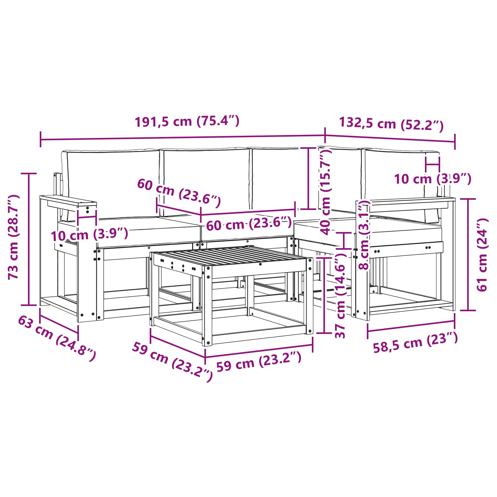 Set vanjskih sofa s jastukom 5 pcs Prirodna i krem