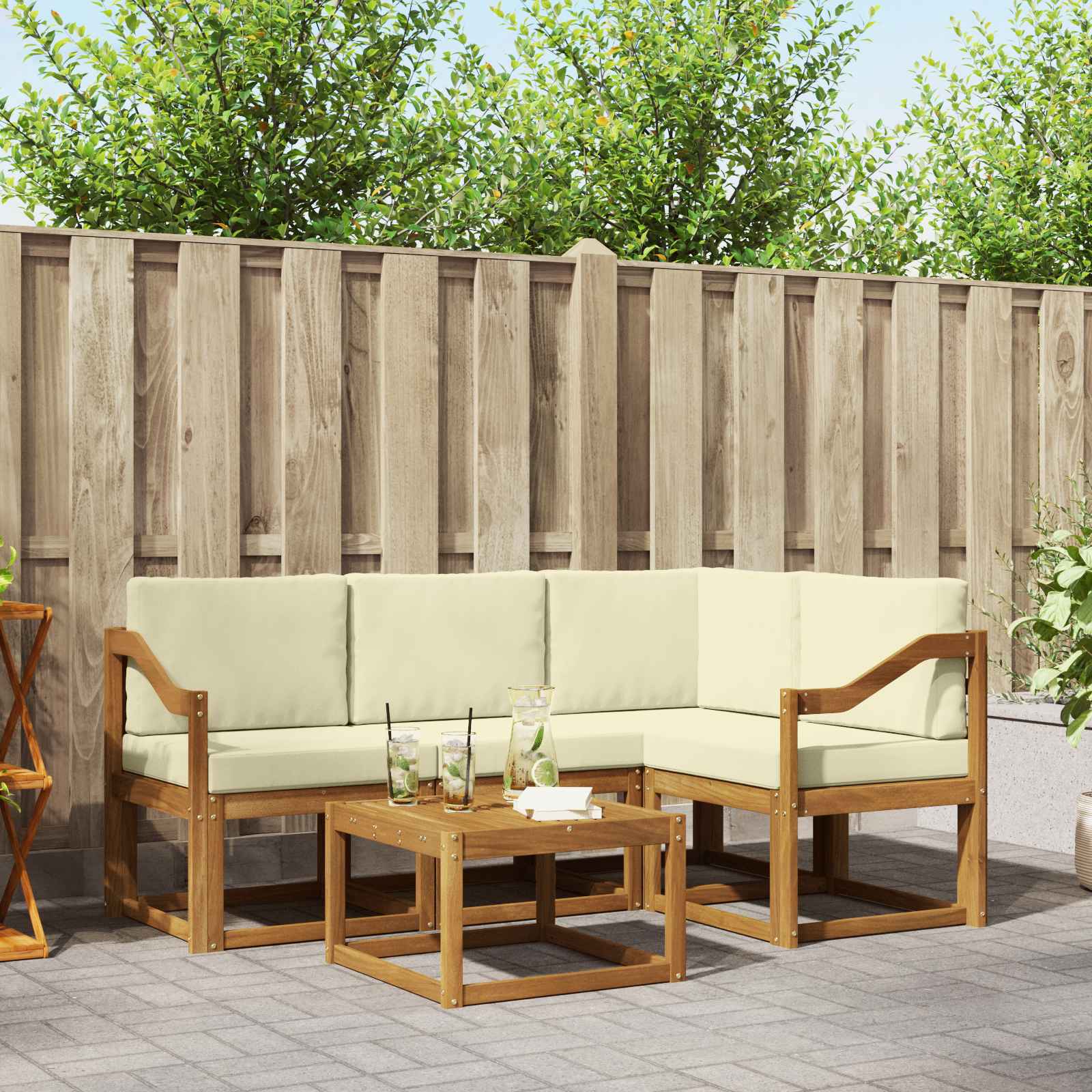 Set vanjskih sofa s jastukom 5 pcs Prirodna i krem