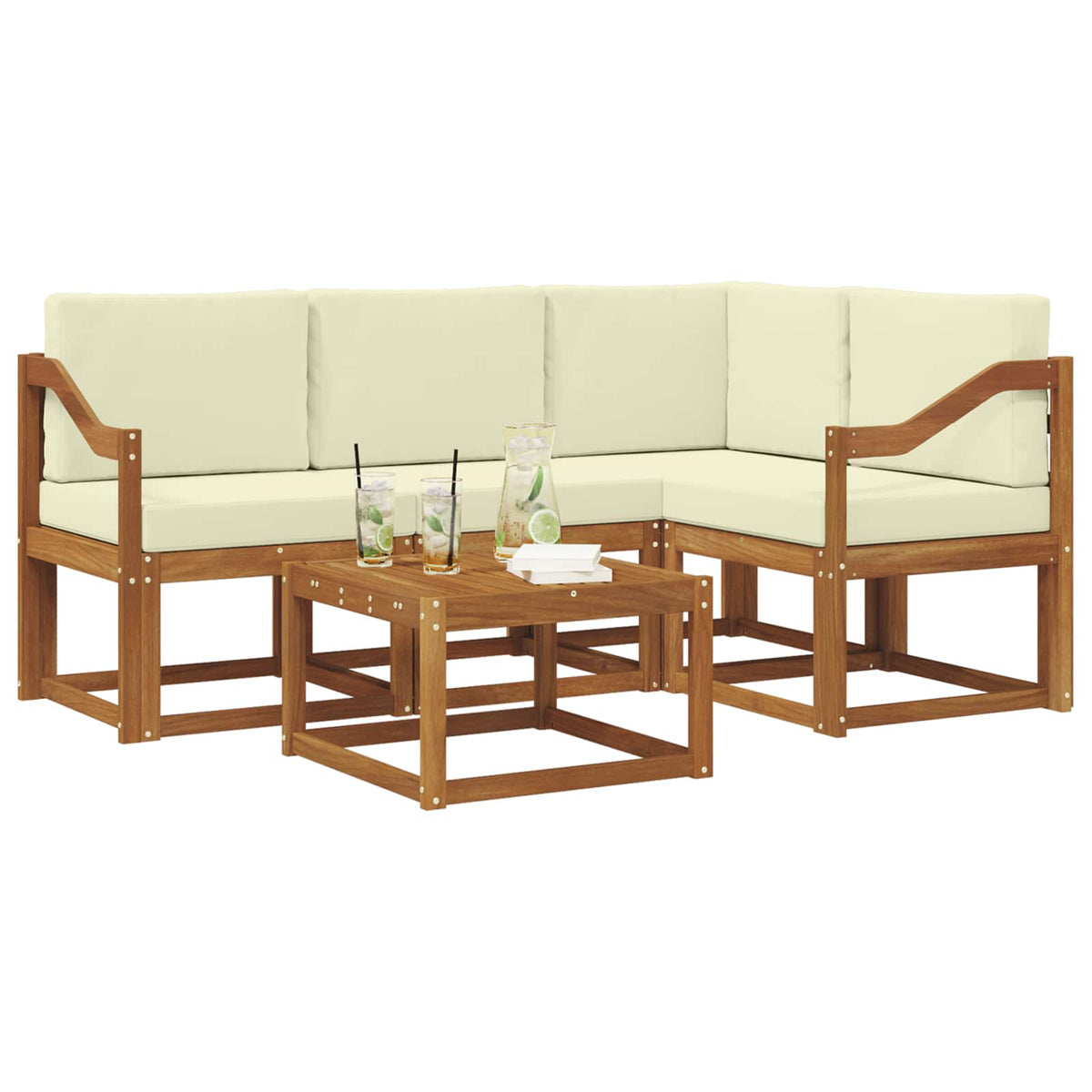 Set vanjskih sofa 5 kom. Prirodna i krem