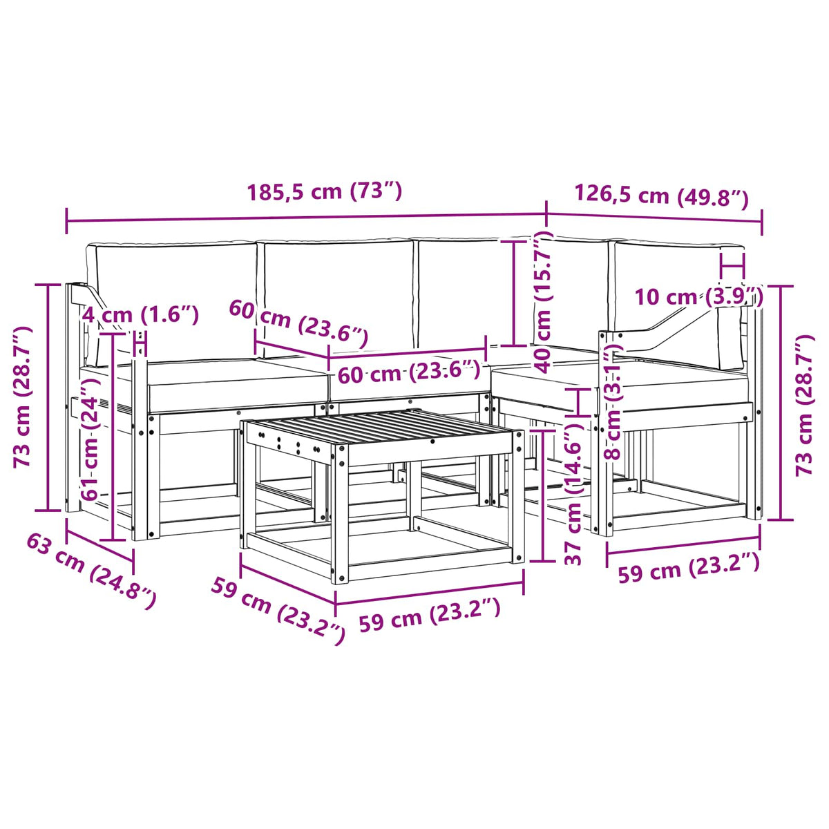 Set vanjskih sofa 5 kom. Prirodna i krem