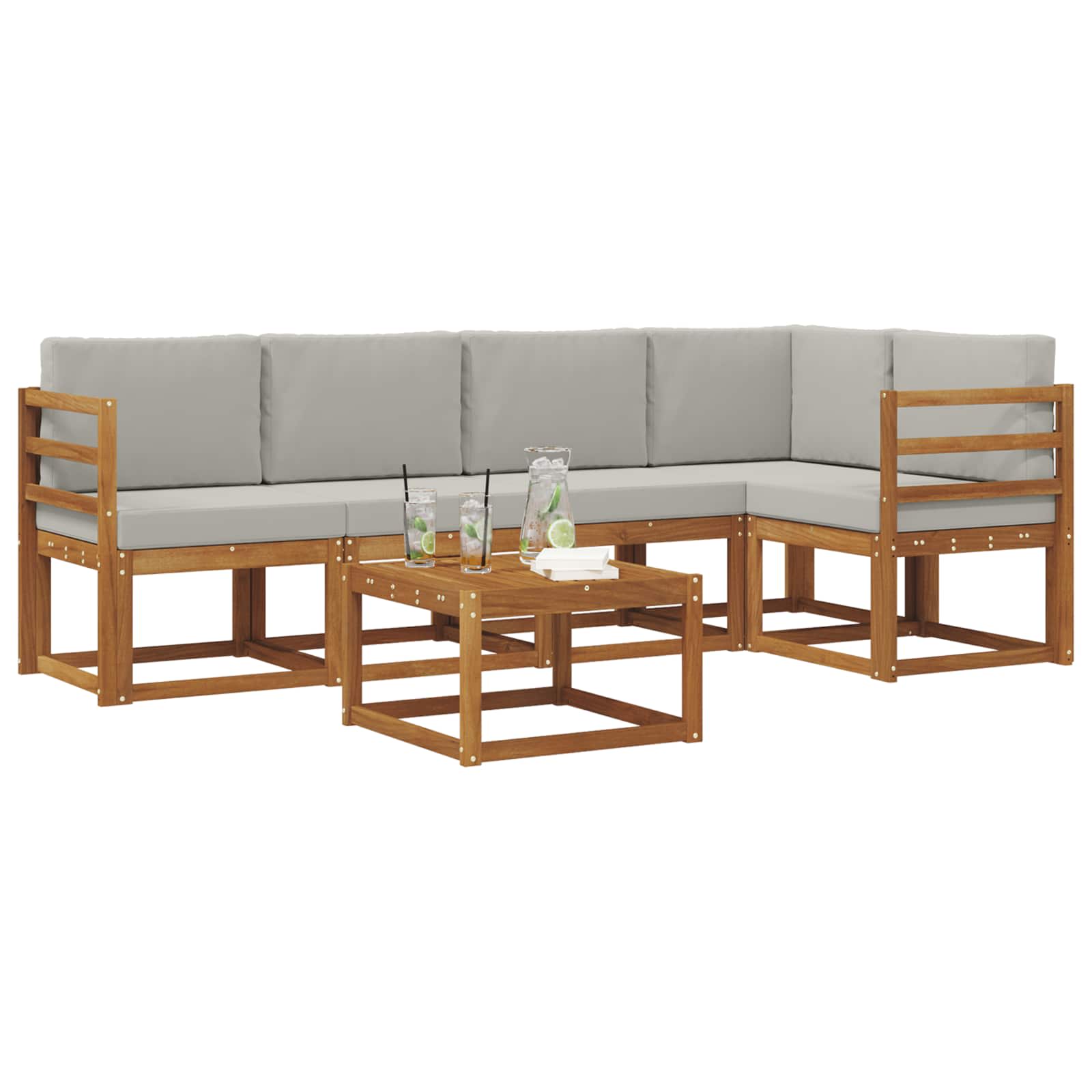 Set vanjskih sofa s jastukom 6 pcs Prirodna i svijetlo siva