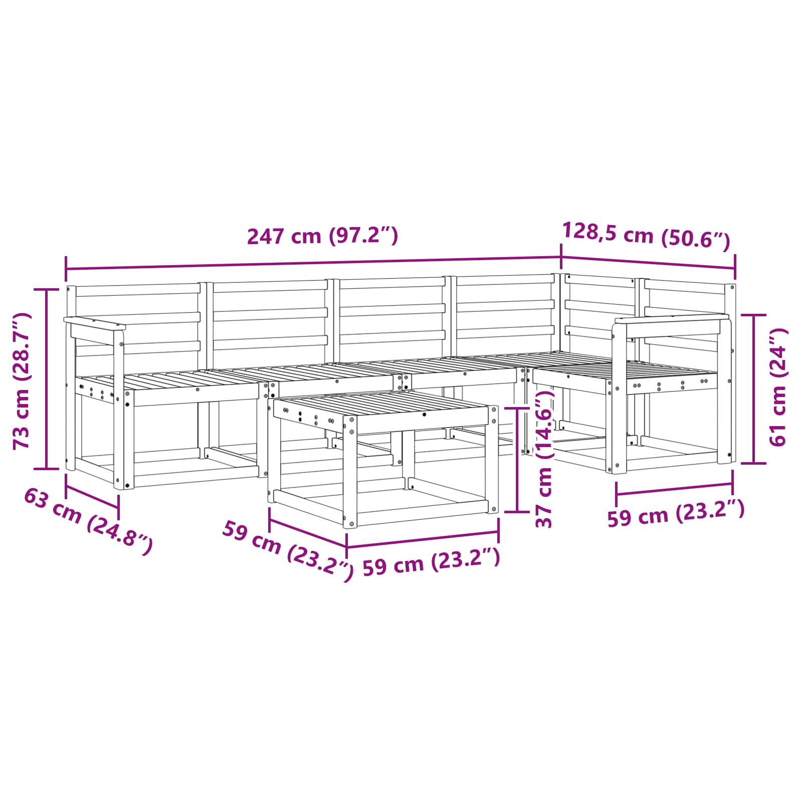 Set vanjskih sofa 6 pcs Prirodna Čvrsto drvo akacije