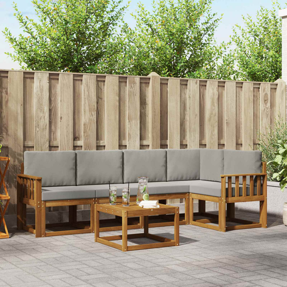 Set vanjskih sofa 6 kom. Prirodna i svijetlo siva
