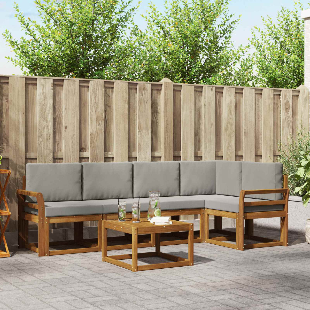 Set vanjskih sofa 6 kom. Prirodna i svijetlo siva