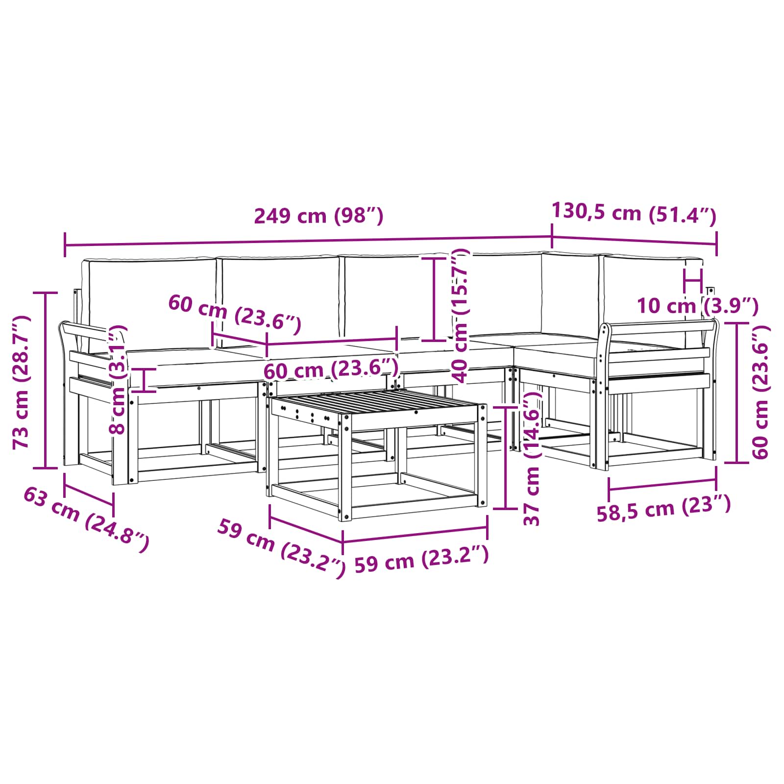 Set vanjskih sofa s jastukom 6 pcs Prirodna i bež