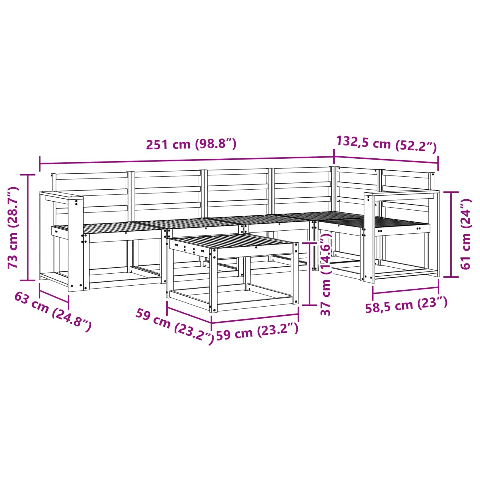 Set vanjskih sofa 6 pcs Prirodna Čvrsto drvo akacije
