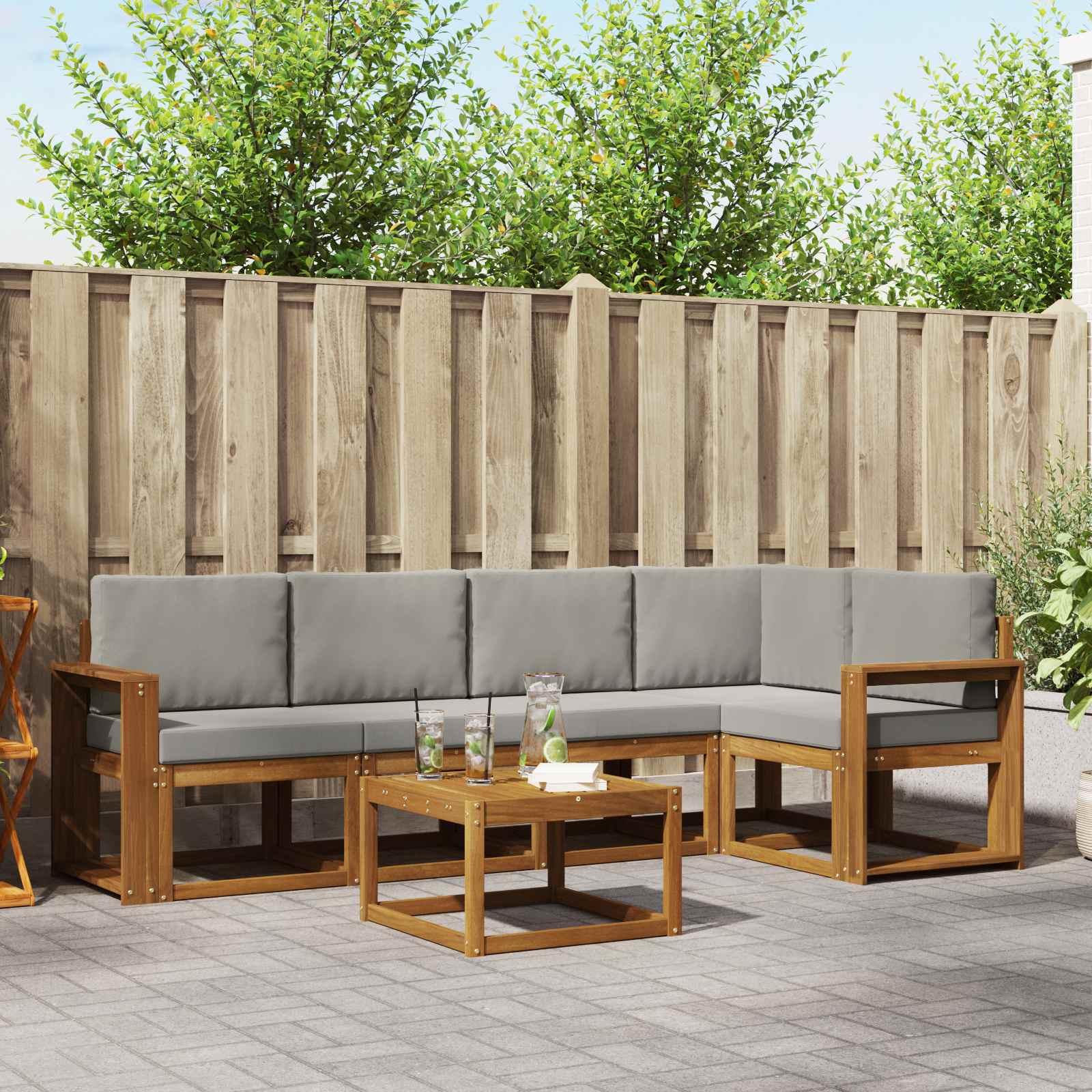 Set vanjskih sofa s jastukom 6 pcs Prirodna i svijetlo siva