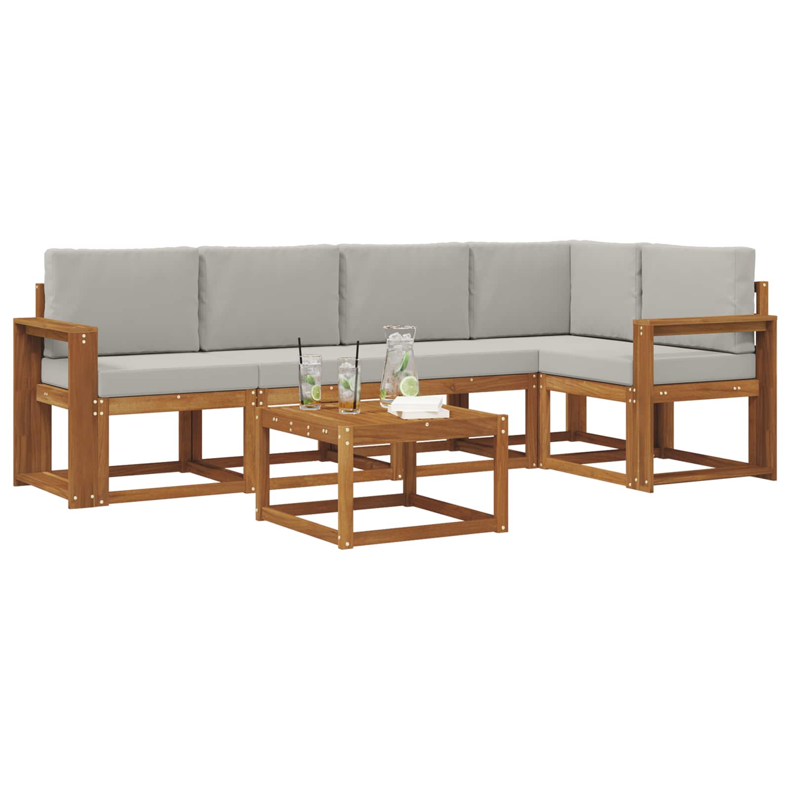 Set vanjskih sofa s jastukom 6 pcs Prirodna i svijetlo siva