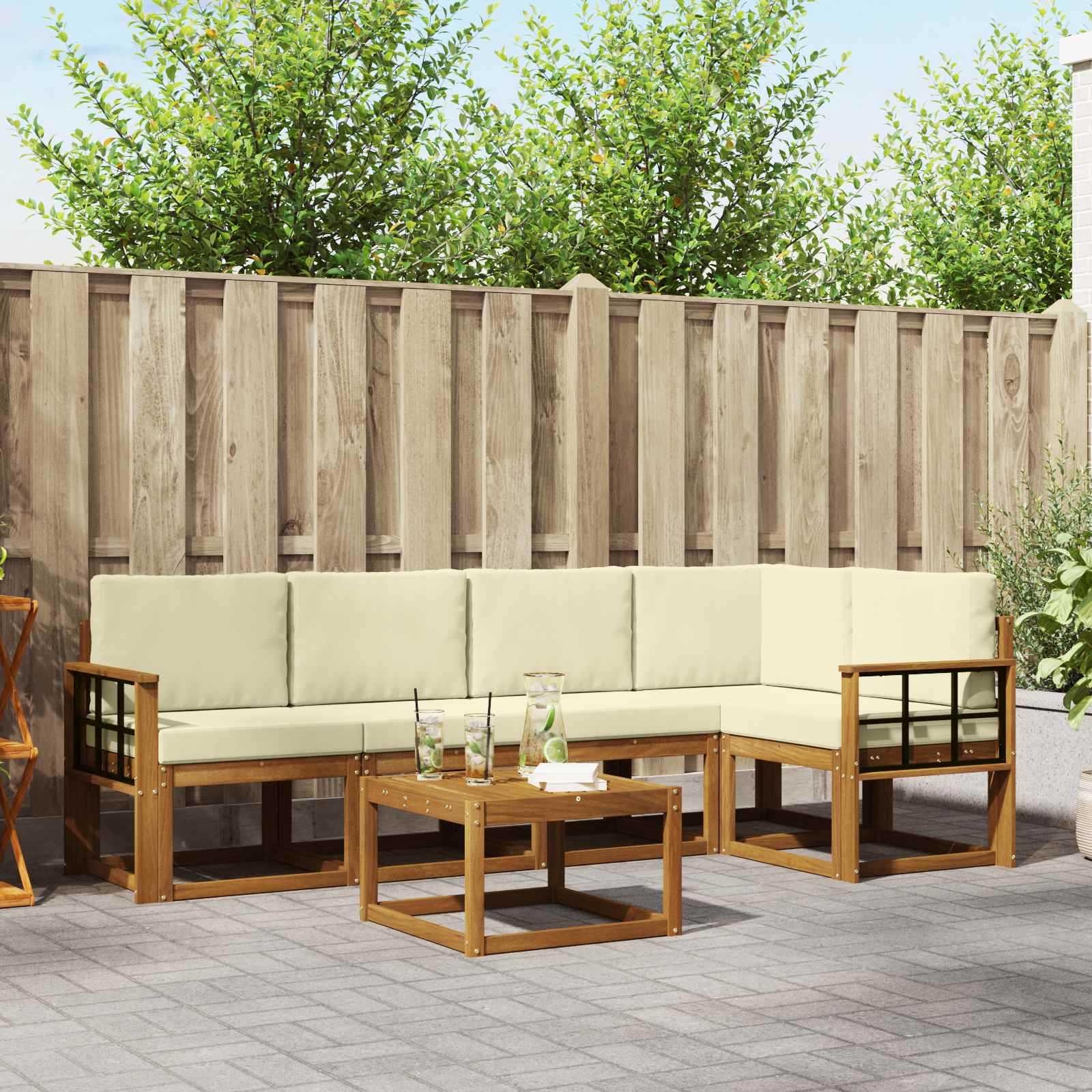 Set vanjskih sofa s jastukom 6 pcs Prirodna i krem