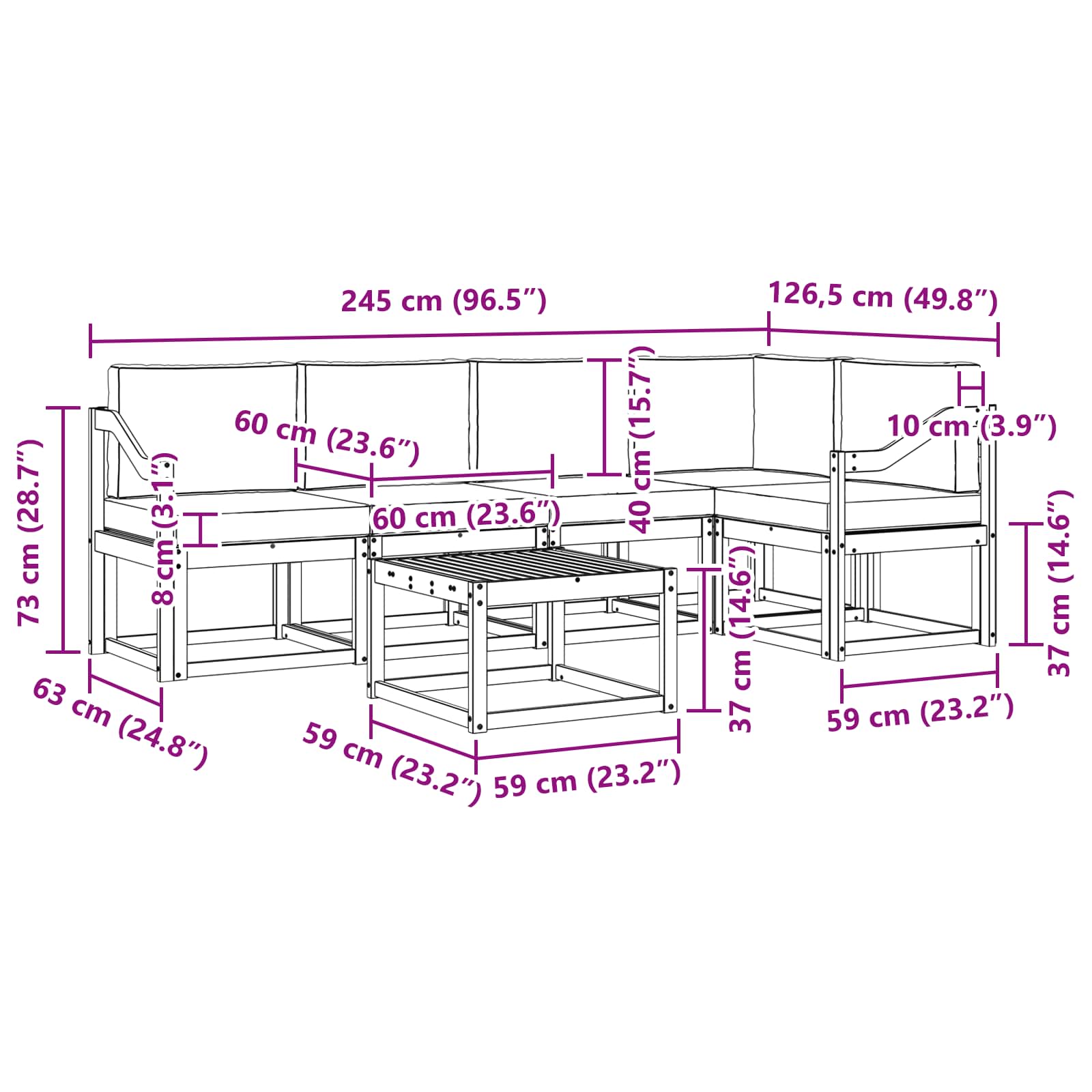 Set vanjskih sofa s jastukom 6 pcs Prirodna i svijetlo siva